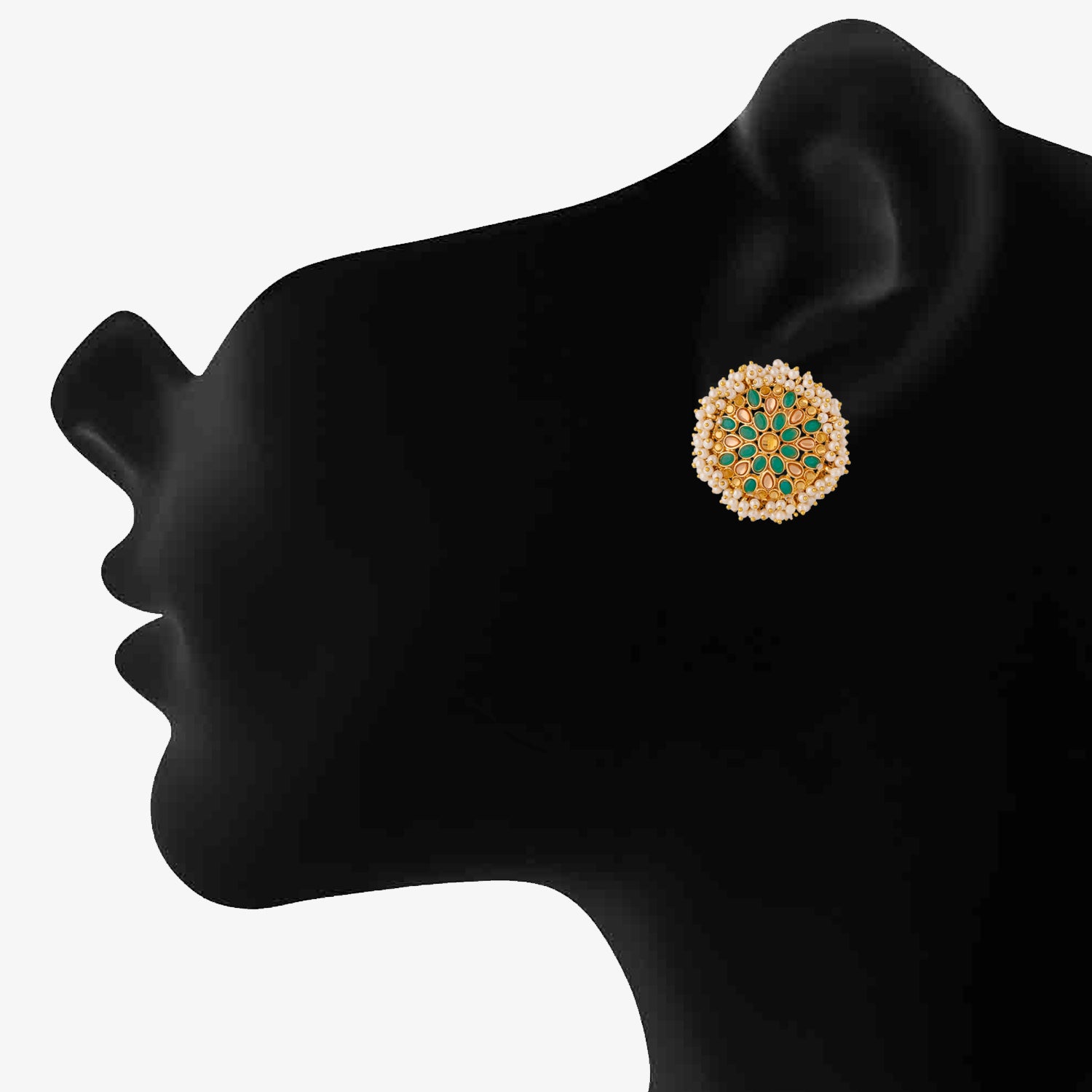 Traditional Meenakari Green Kundan Circular Stud Earring