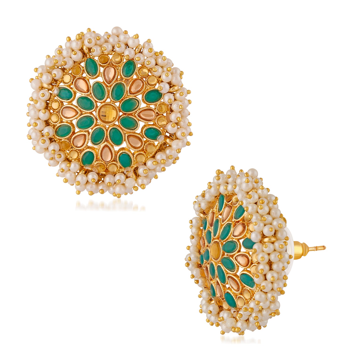 Traditional Meenakari Green Kundan Circular Stud Earring