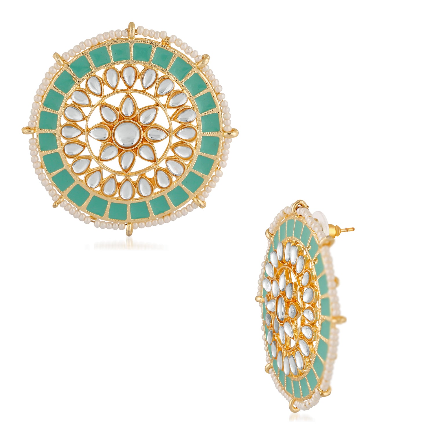 Ethnic Meenakari White Kundan Circular Stud Earring
