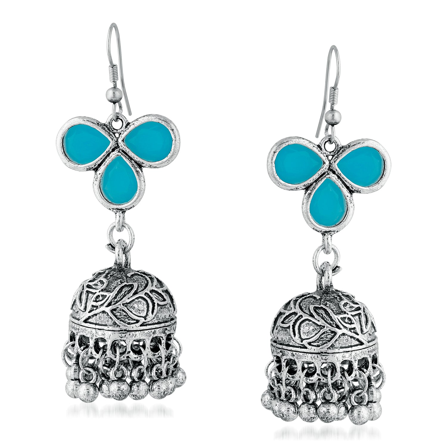 Traditional Firozi Color Kundan Jhumki Earring