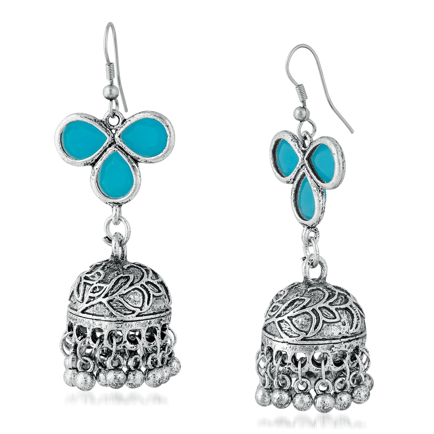 Traditional Firozi Color Kundan Jhumki Earring