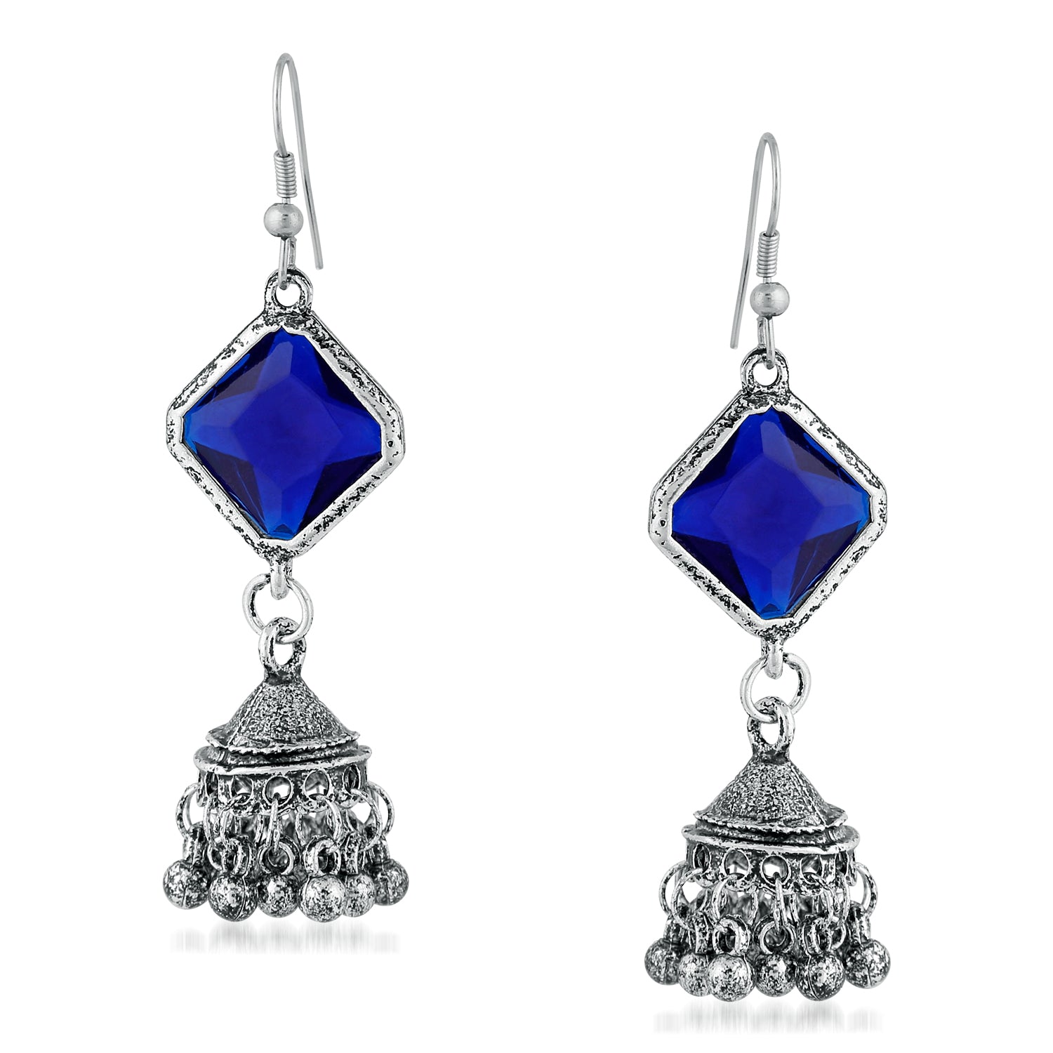 Ethnic Blue Kundan Jhumki Earring