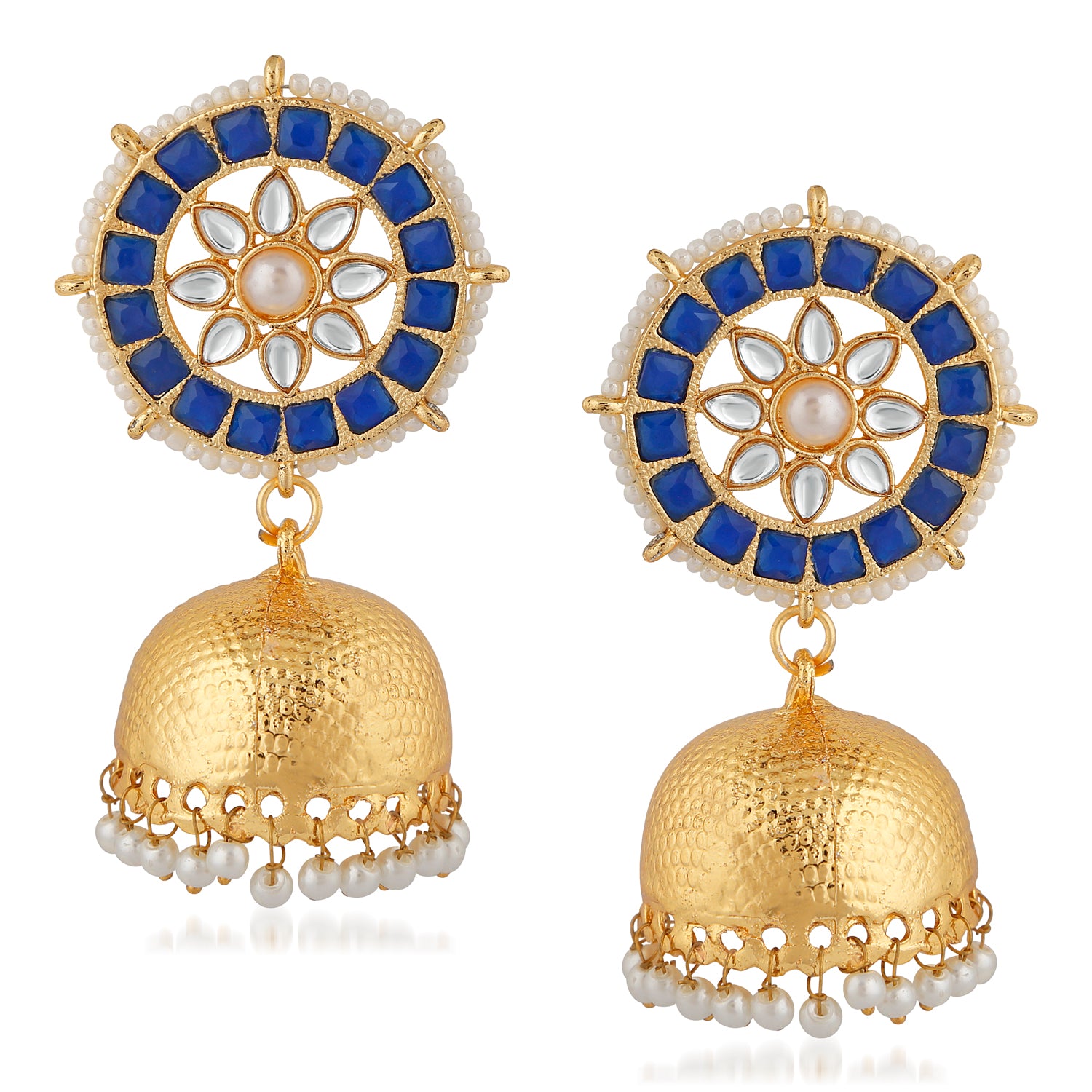 Traditional Blue and White Kundan Jhumki Earring