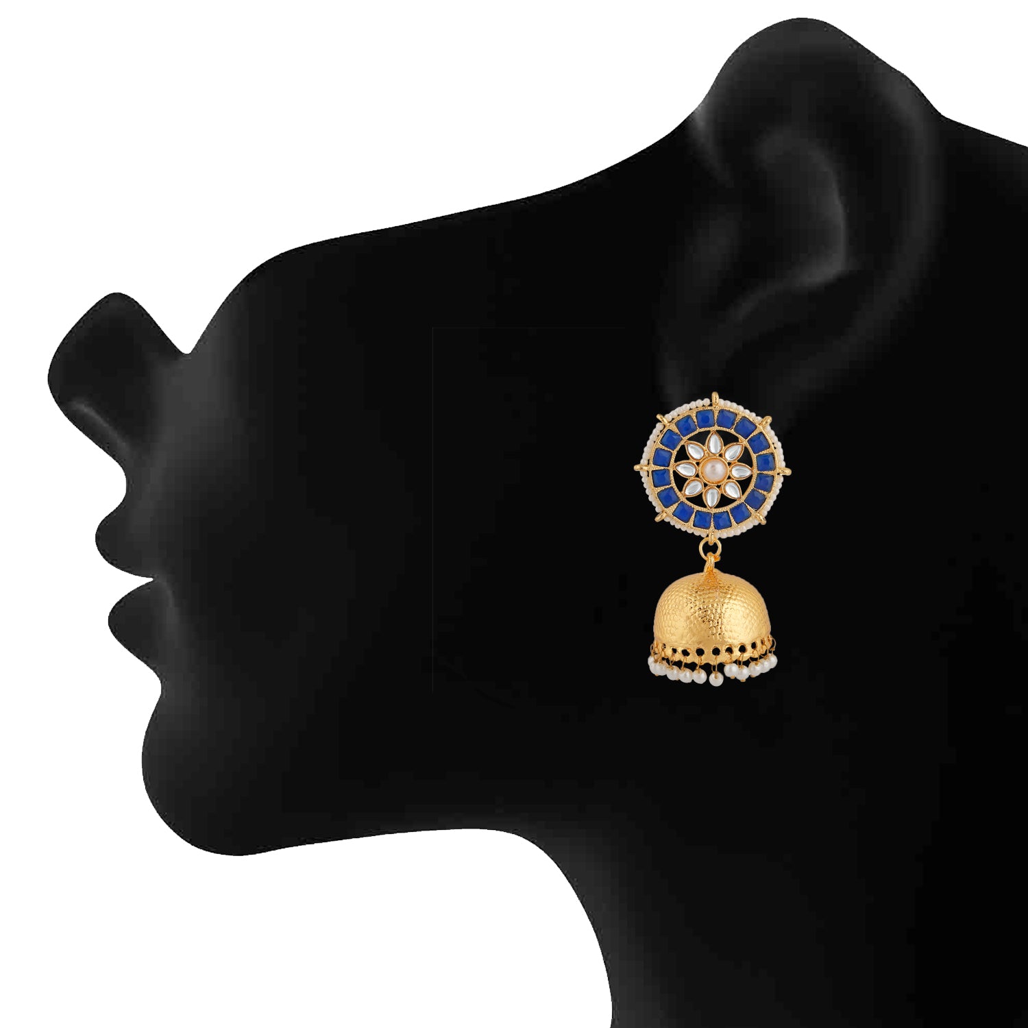 Traditional Blue and White Kundan Jhumki Earring