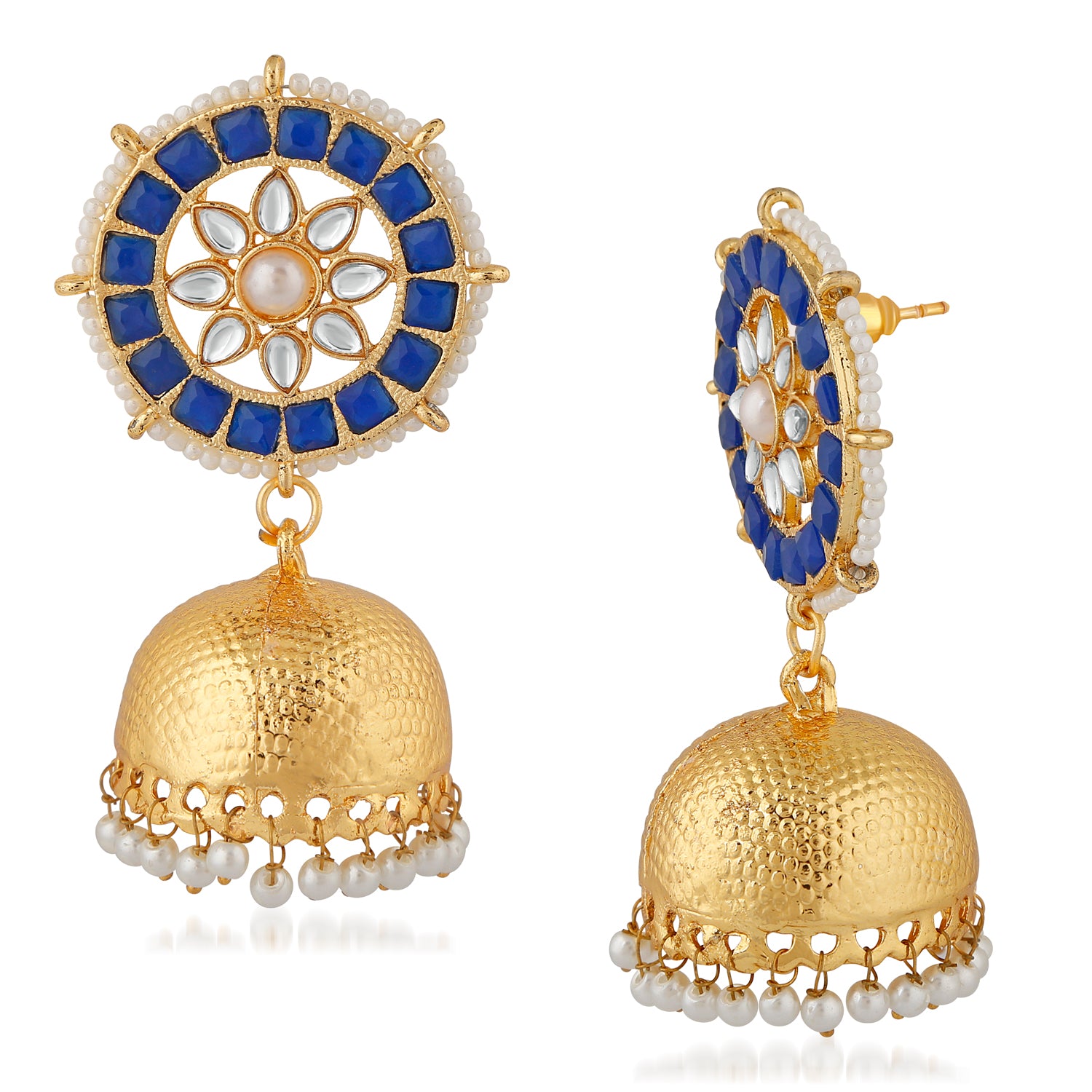 Traditional Blue and White Kundan Jhumki Earring