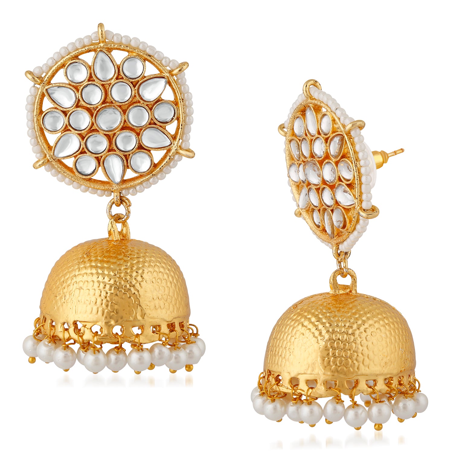 Traditional White Kundan Jhumki Earring