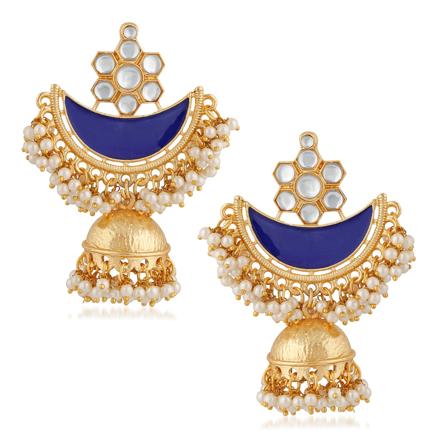 Ethnic Blue Meenakari Half Circle Chandbali Jhumki Earring
