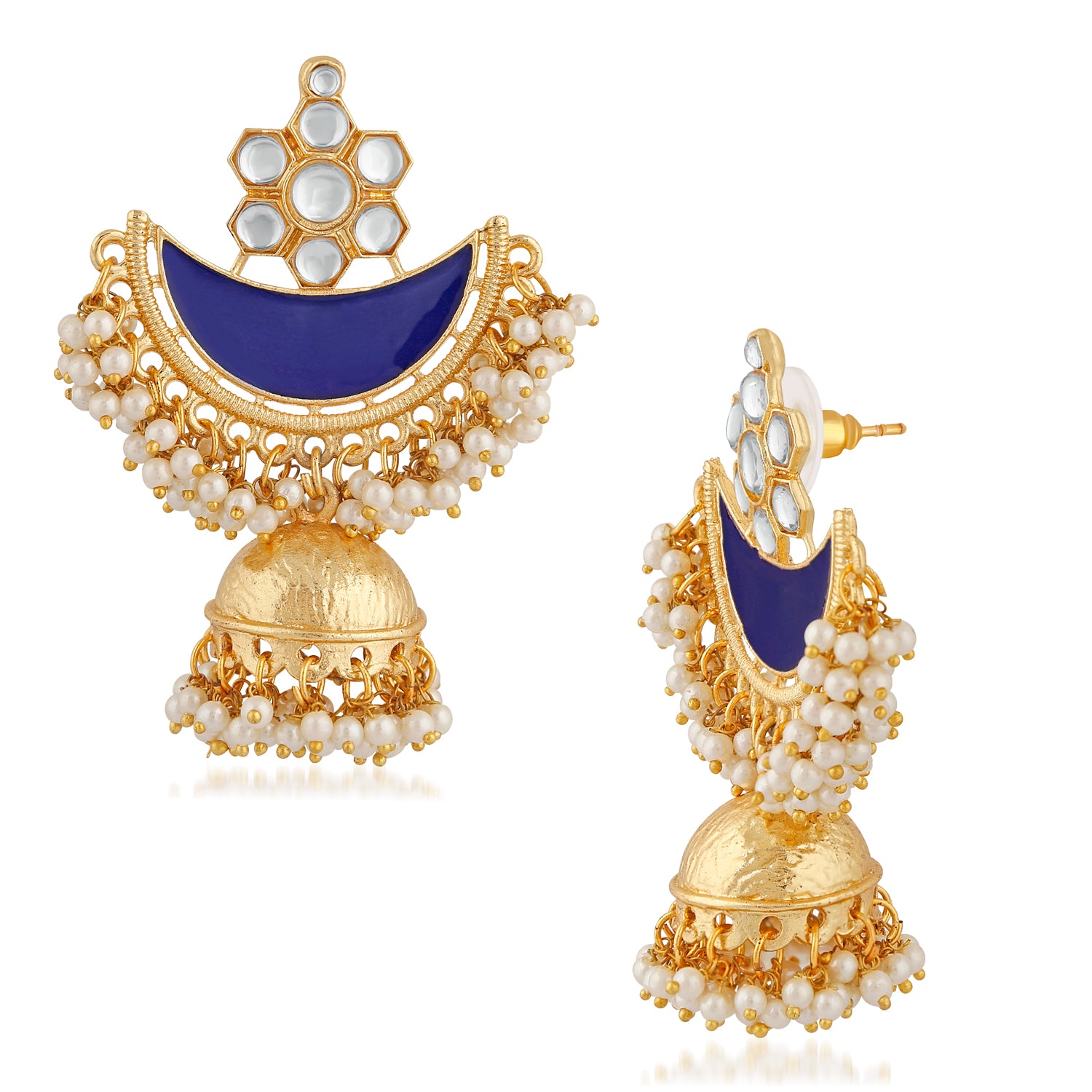 Ethnic Blue Meenakari Half Circle Chandbali Jhumki Earring