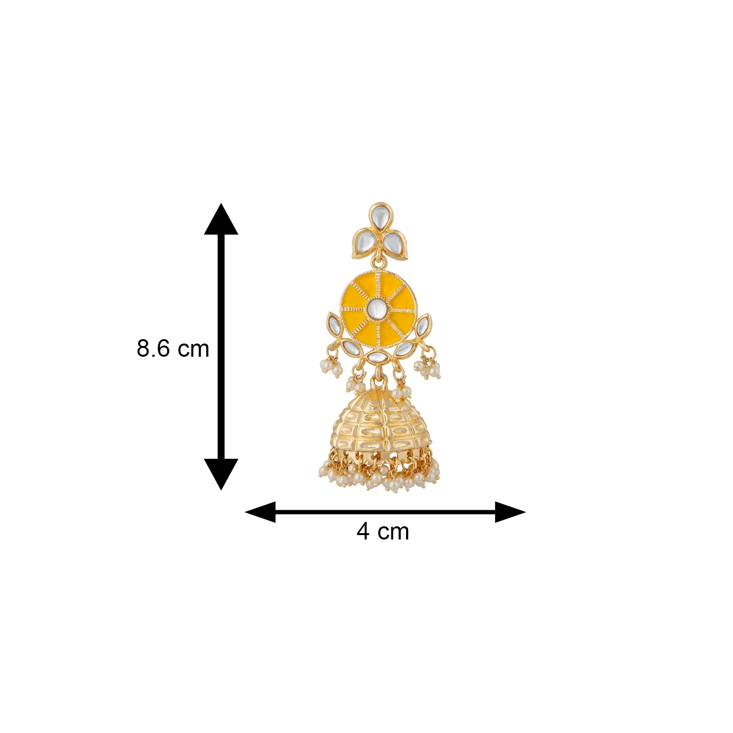 Traditional Yellow Meenakari White Kundan Jhumki Earring
