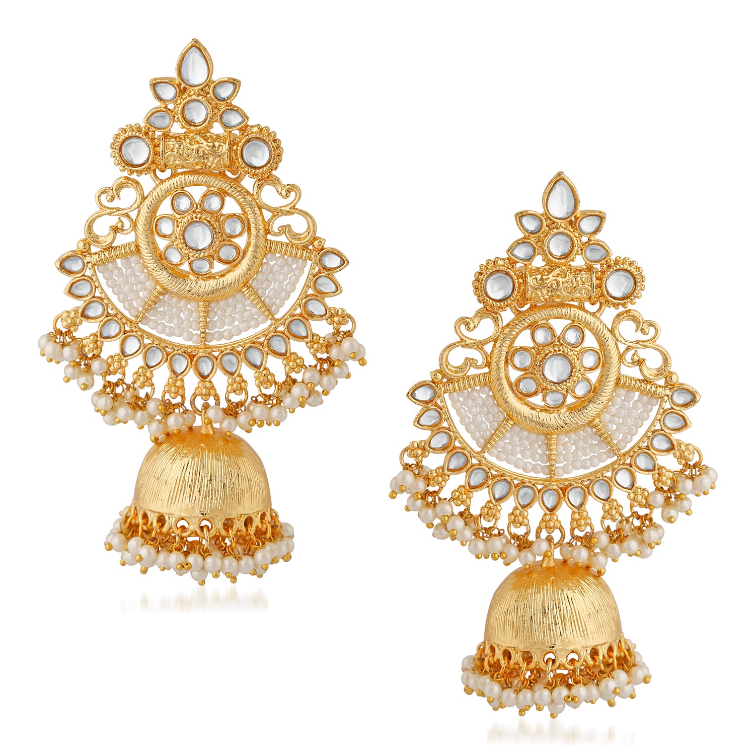 Traditional White Kundan Chandbali Jhumki Earring
