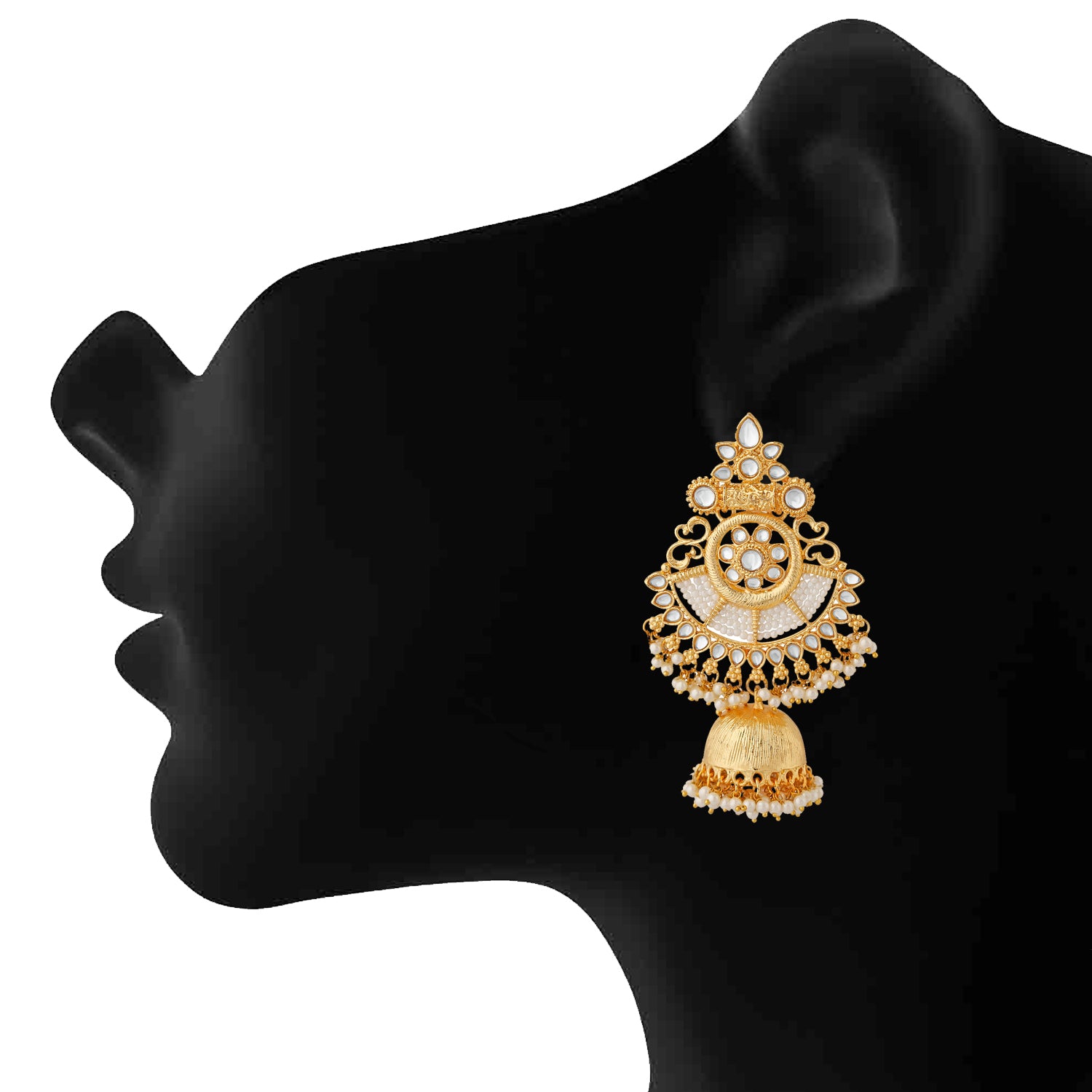 Traditional White Kundan Chandbali Jhumki Earring