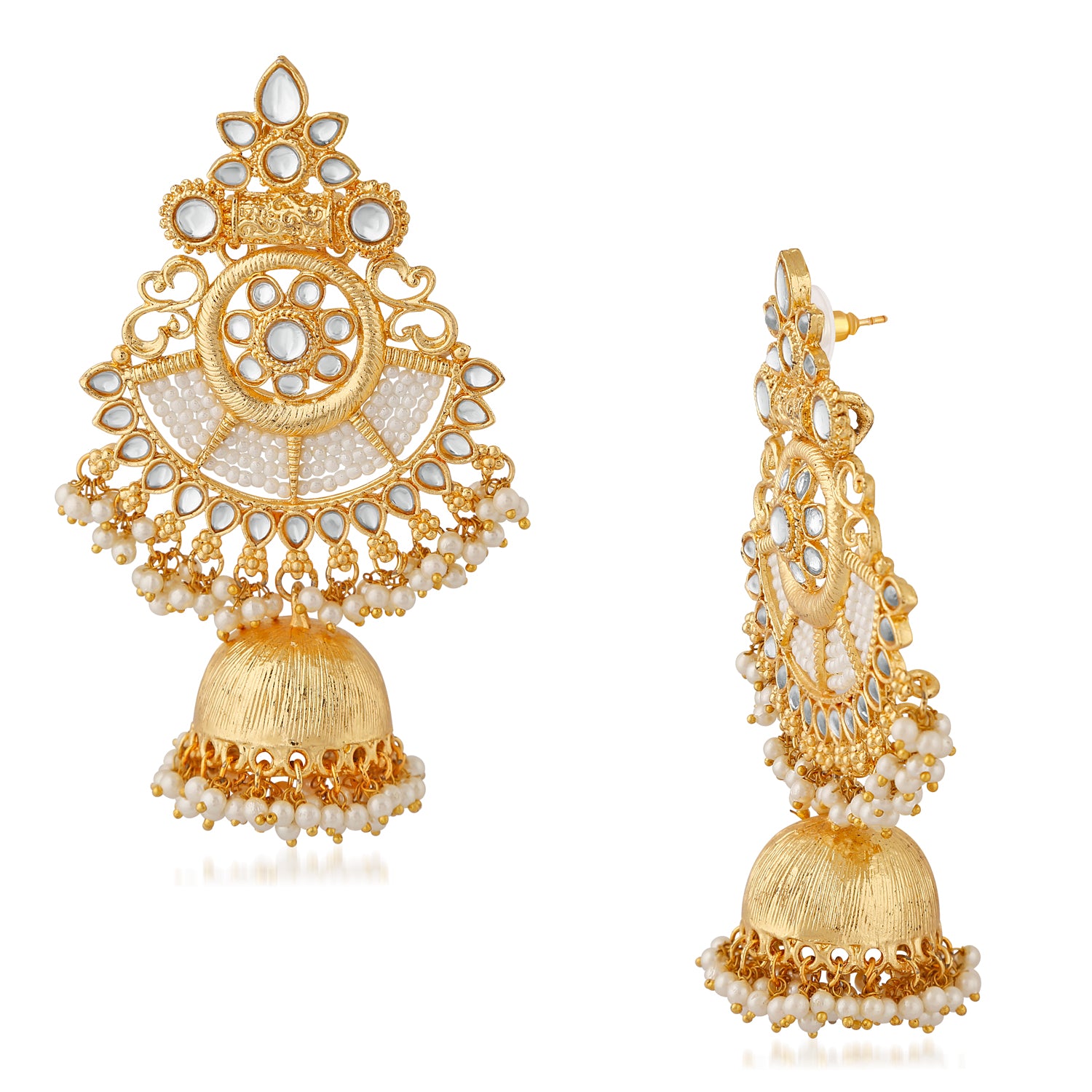 Traditional White Kundan Chandbali Jhumki Earring