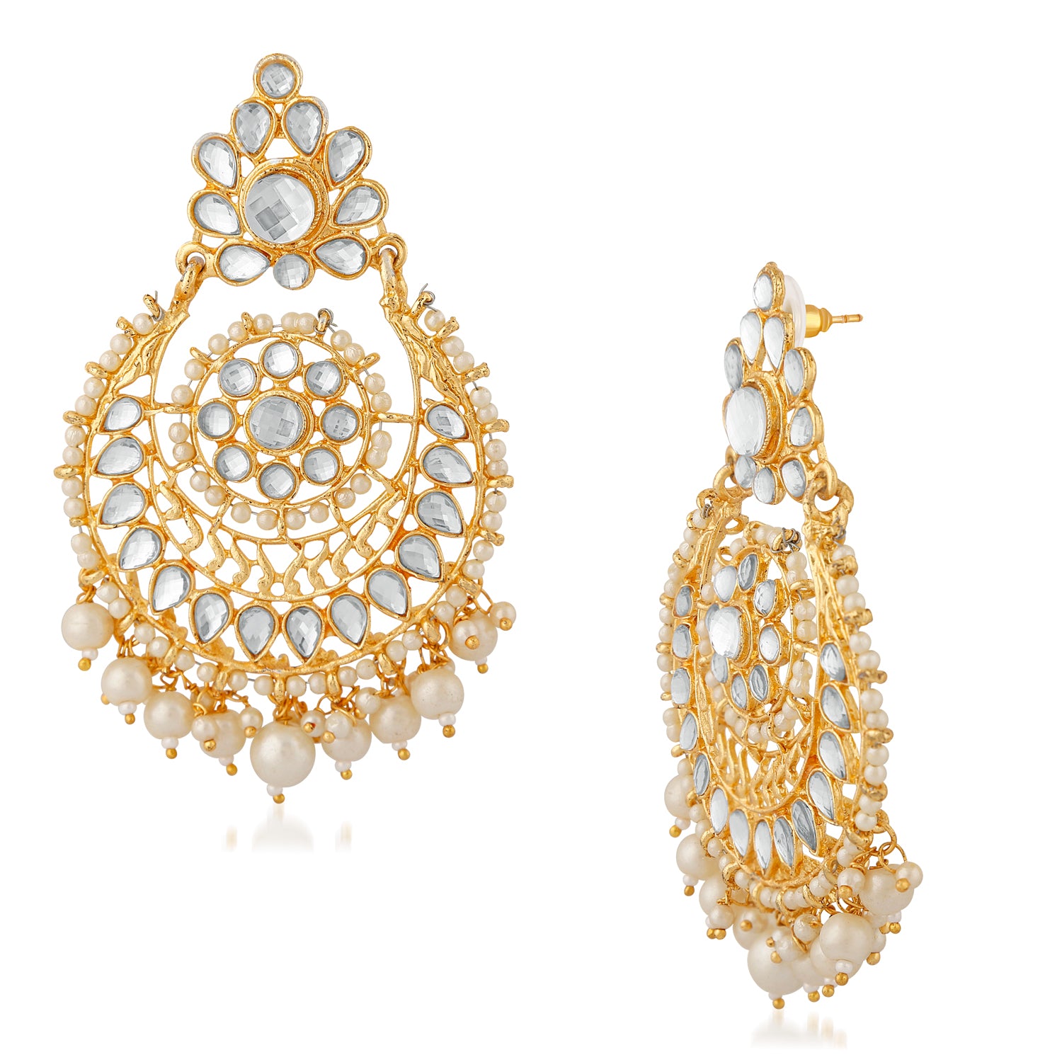 Ethnic White Kundan Chandbali Earring