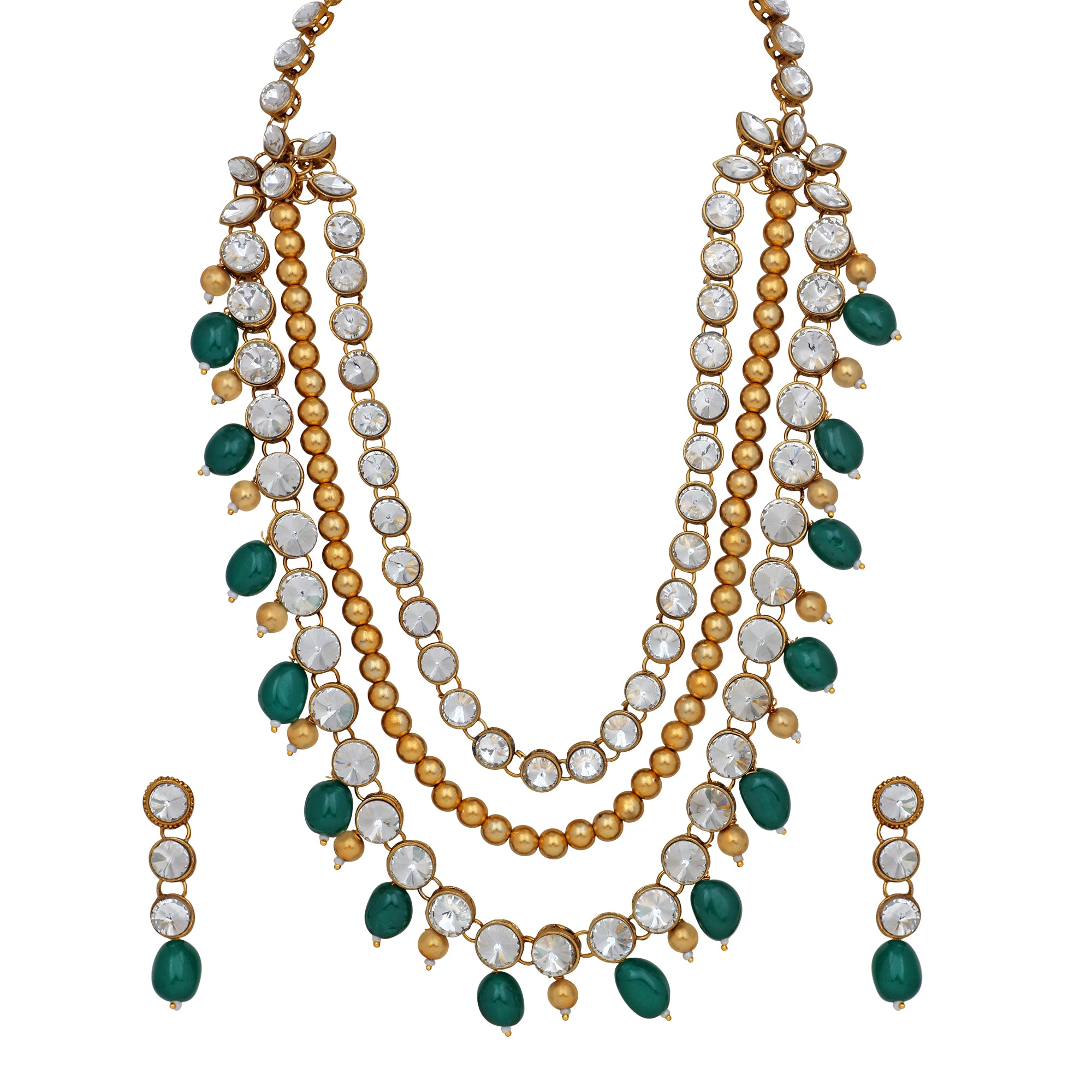 Ethnic Gold Plated Green and White Kundan Necklace set