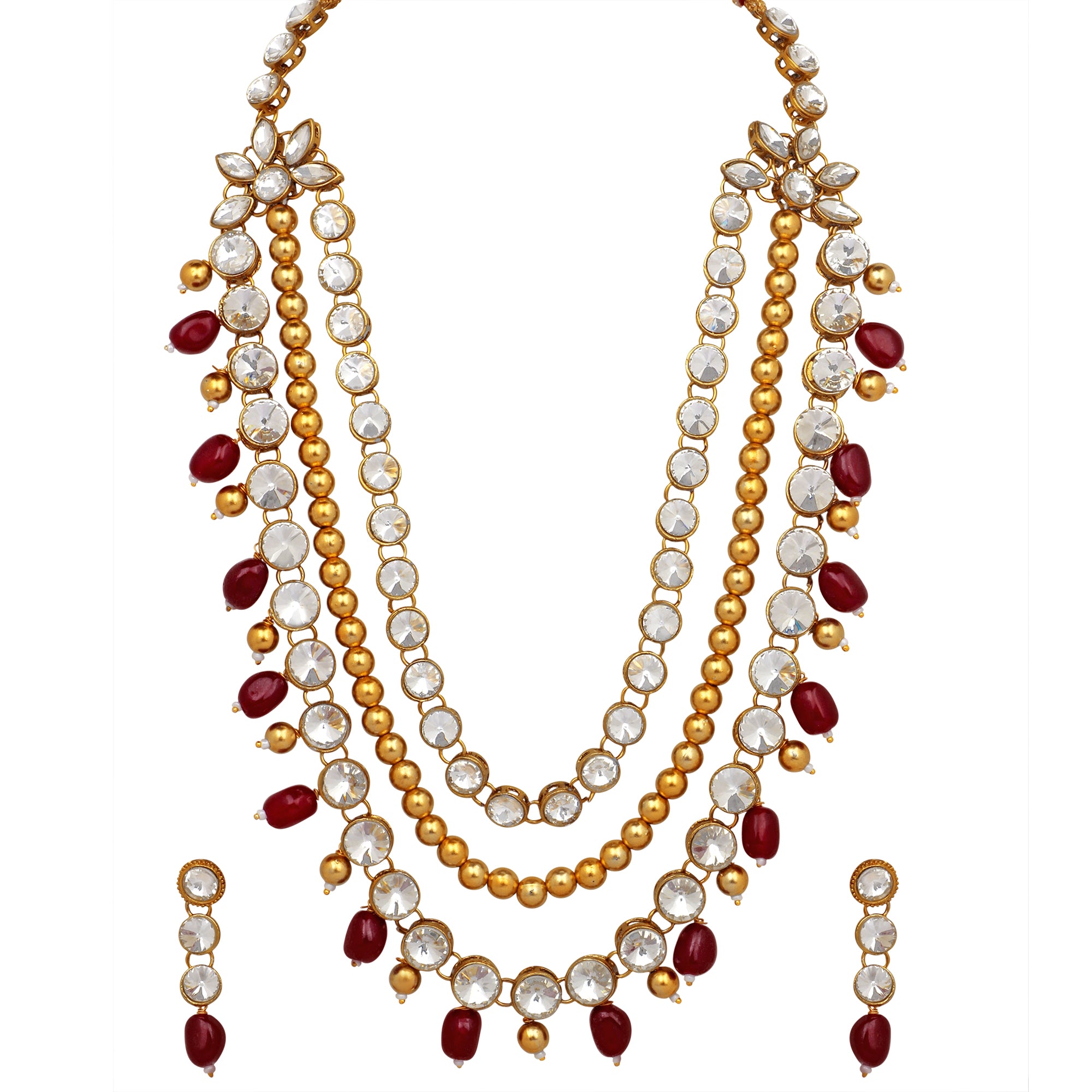 Ethnic Gold Plated Green and White Kundan Necklace set