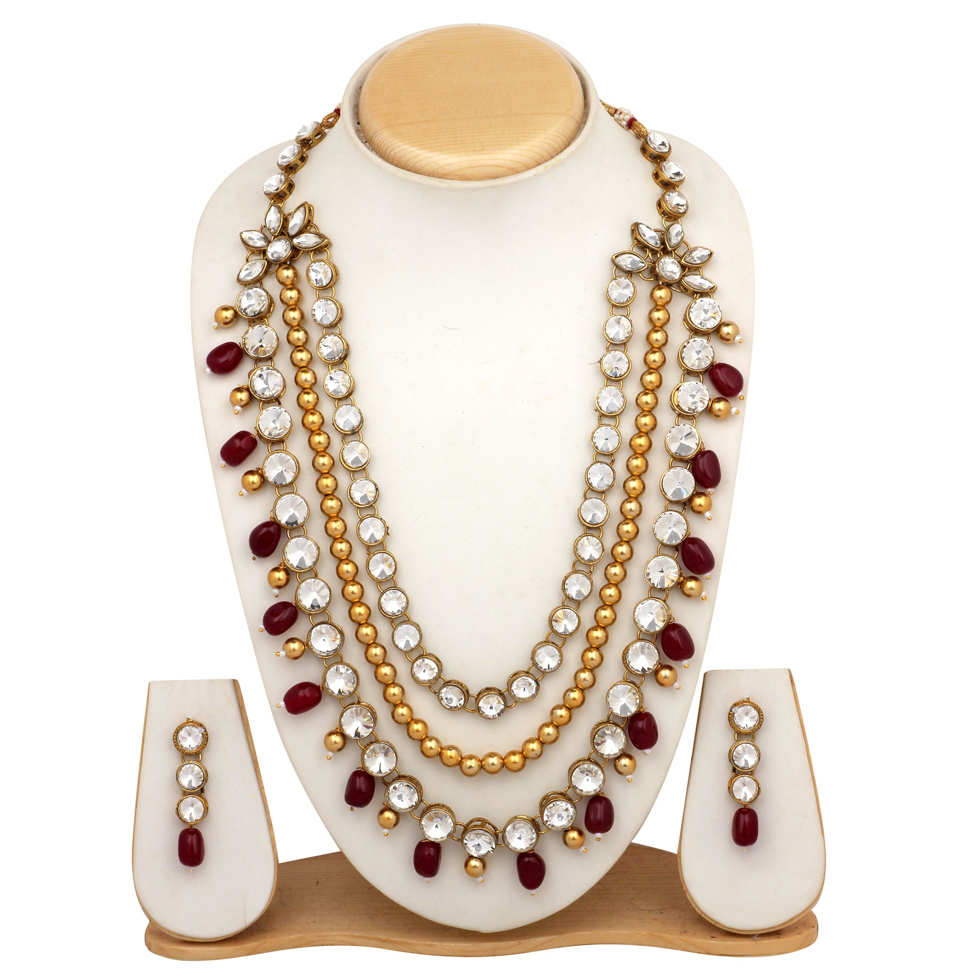 Ethnic Gold Plated Green and White Kundan Necklace set