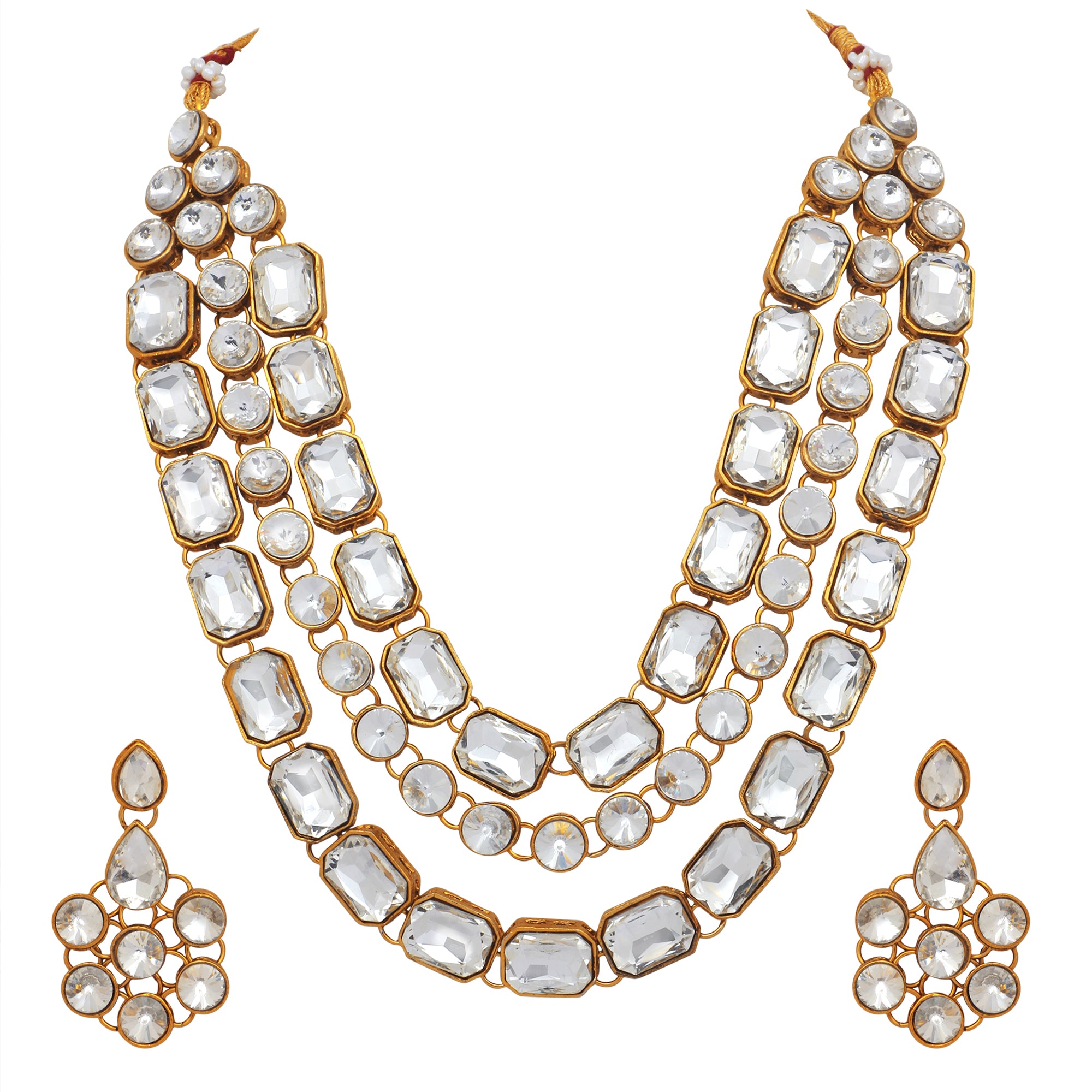 Ethnic Gold Plated White Kundan Big stone Necklace Set