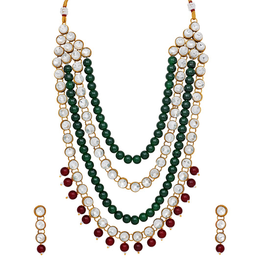 Traditional Gold Plated Maroon and Green Kundan Necklace set