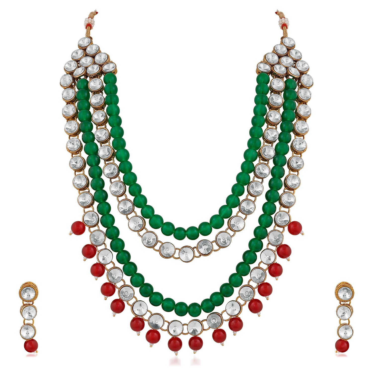 Traditional Gold Plated Maroon and Green Kundan Necklace set