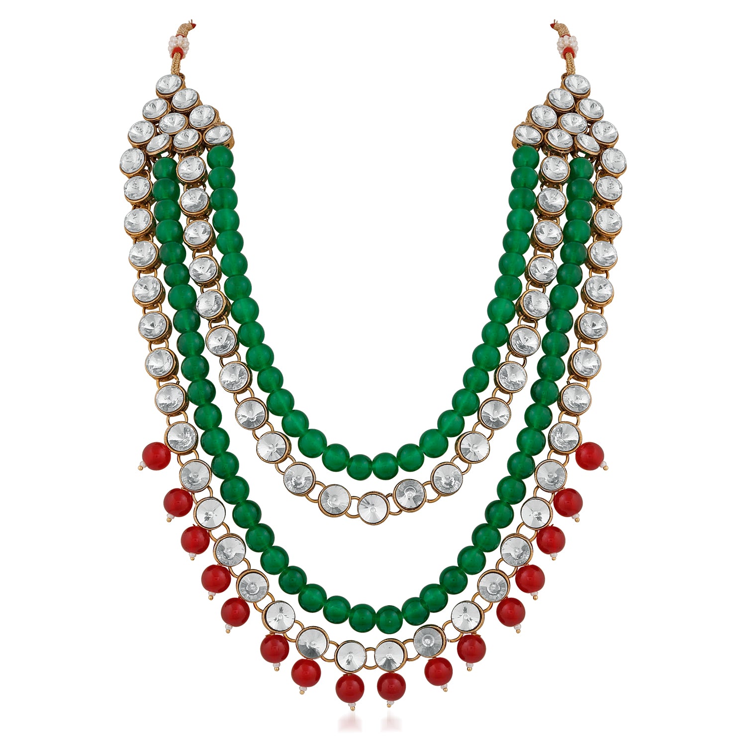 Traditional Gold Plated Maroon and Green Kundan Necklace set