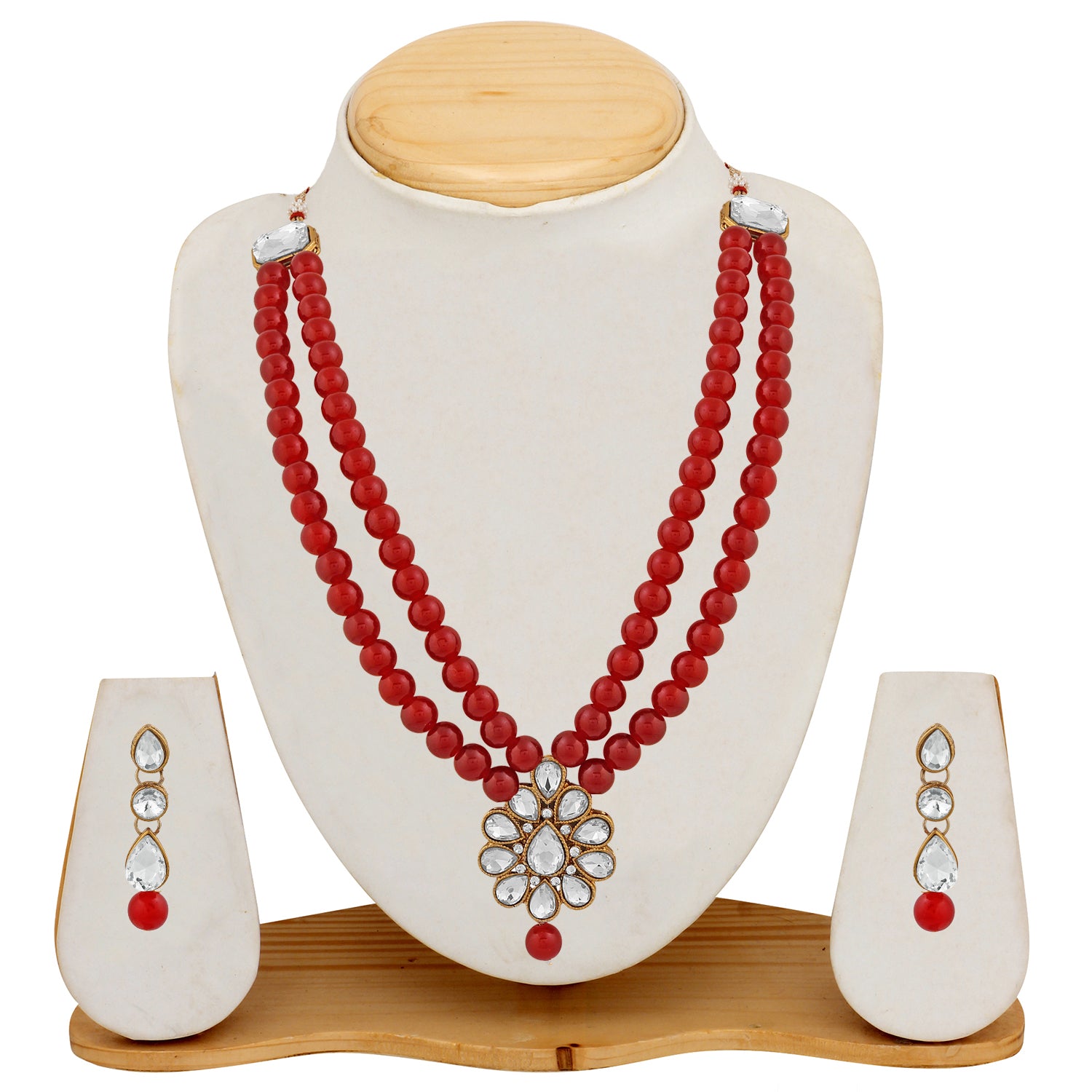 Traditional  Black Beads White Kundan Layered Floral Necklace set