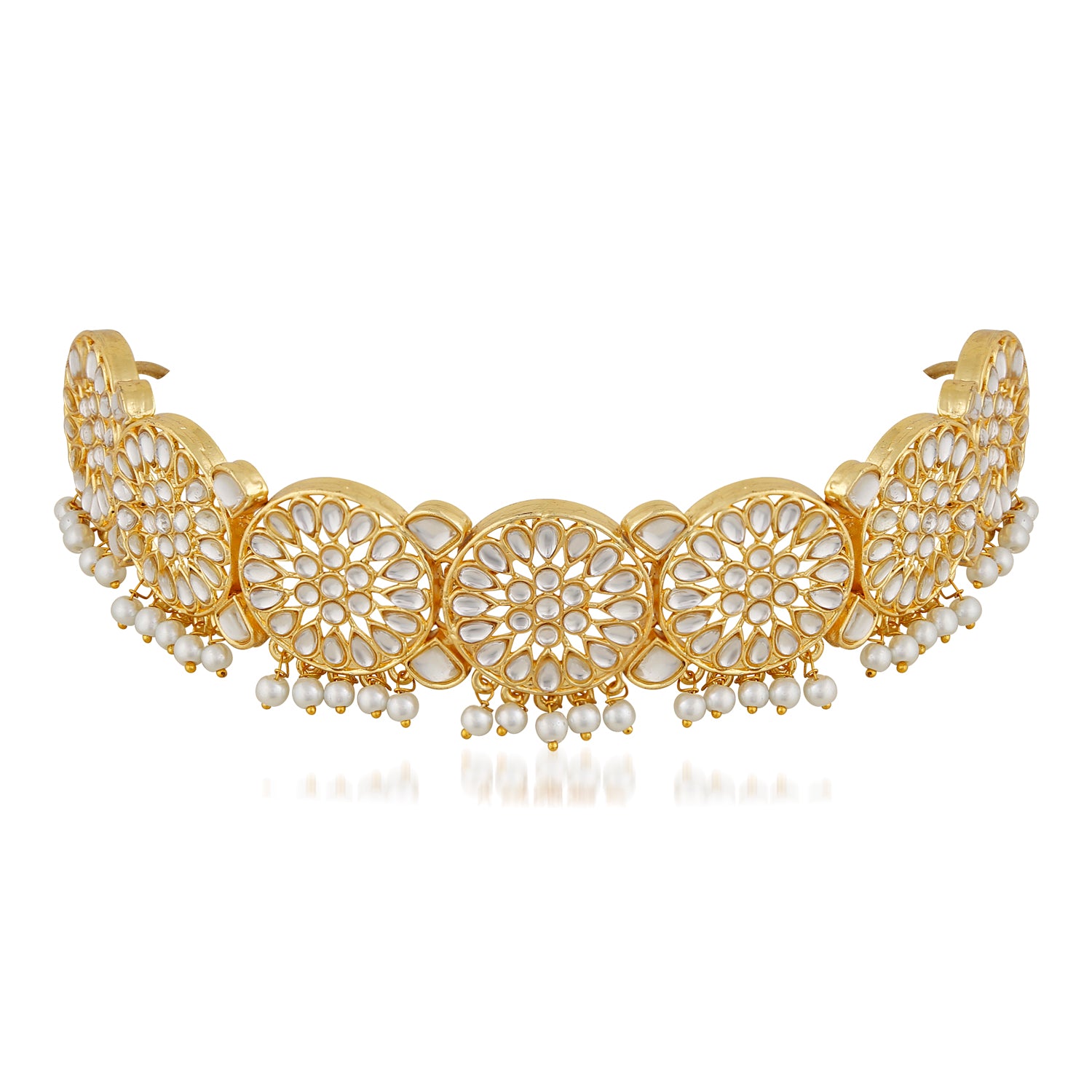 Traditional Gold Plated White Kundan Round shape Chokar Set