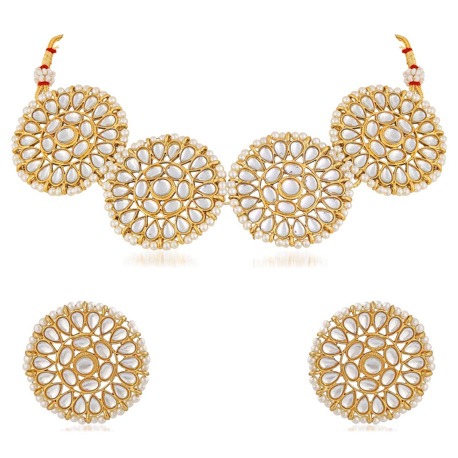 Ethnic Gold Plated White Kundan Round shape Chokar Set