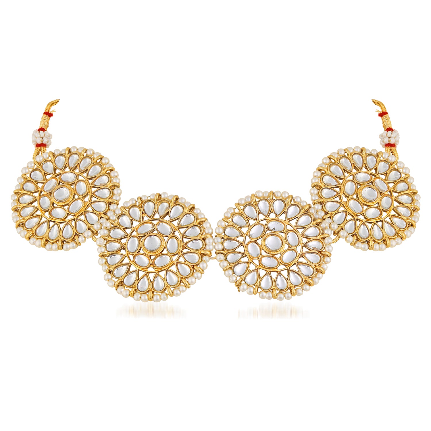 Ethnic Gold Plated White Kundan Round shape Chokar Set