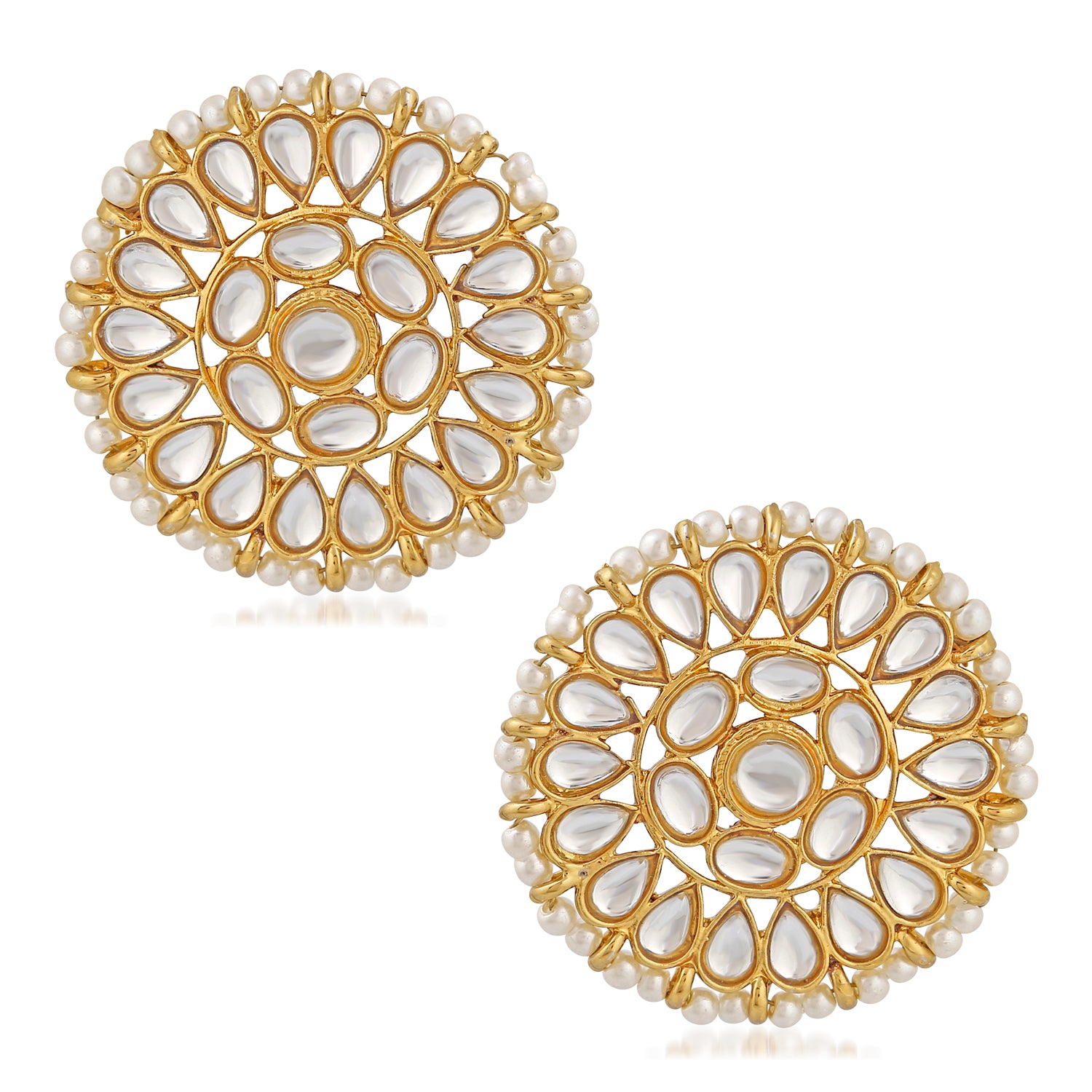 Ethnic Gold Plated White Kundan Round shape Chokar Set