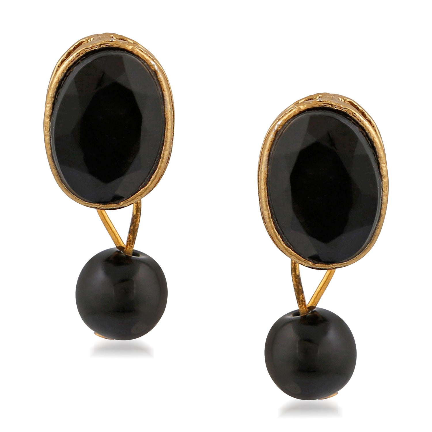 Ethnic Gold Plated Oval Shape Black Kundan Necklace set with Maang Tika and Bracelet