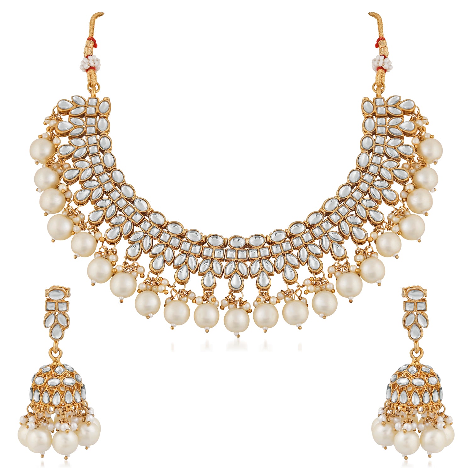 Traditional Gold Plated White Kundan and pearl Jewellery Set