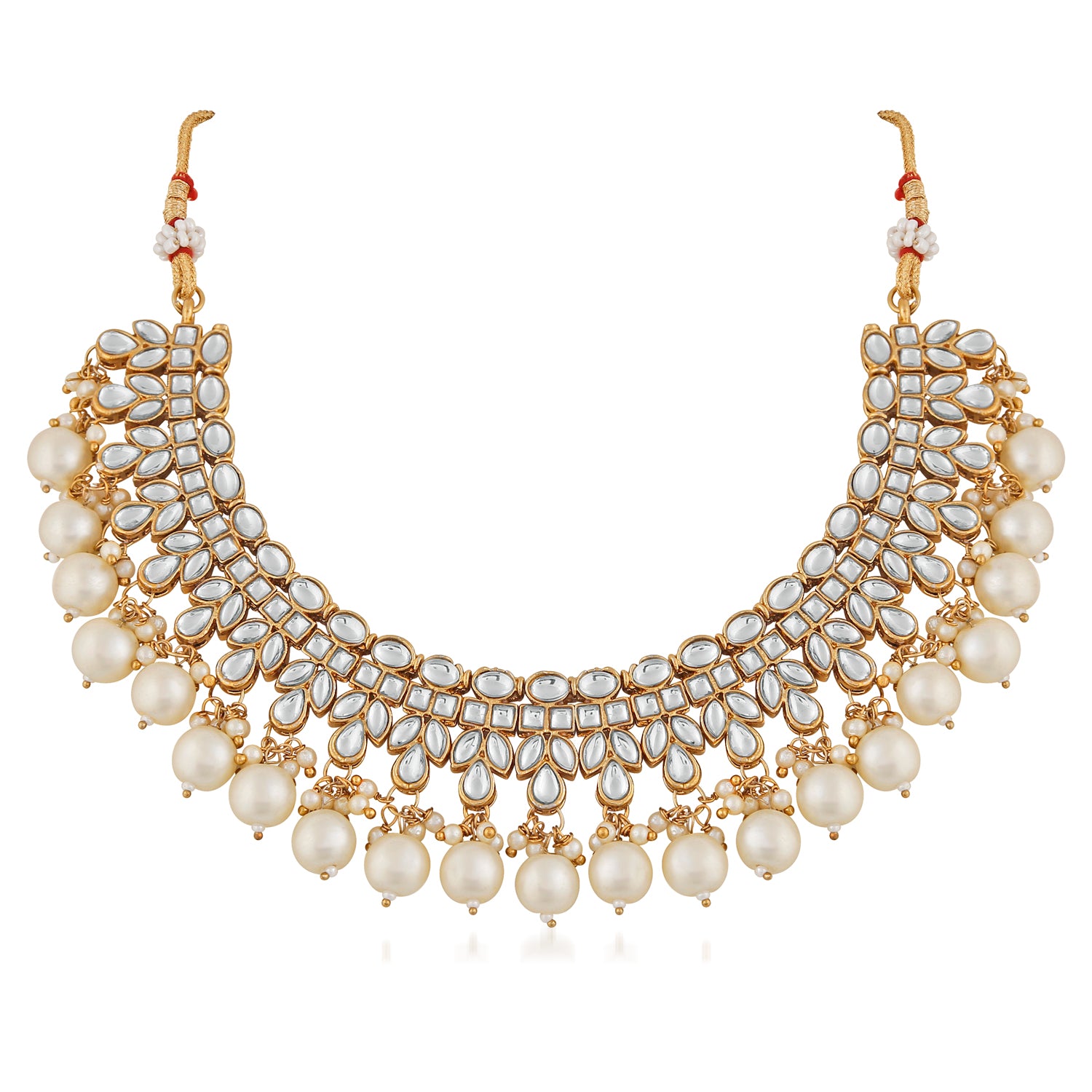 Traditional Gold Plated White Kundan and pearl Jewellery Set