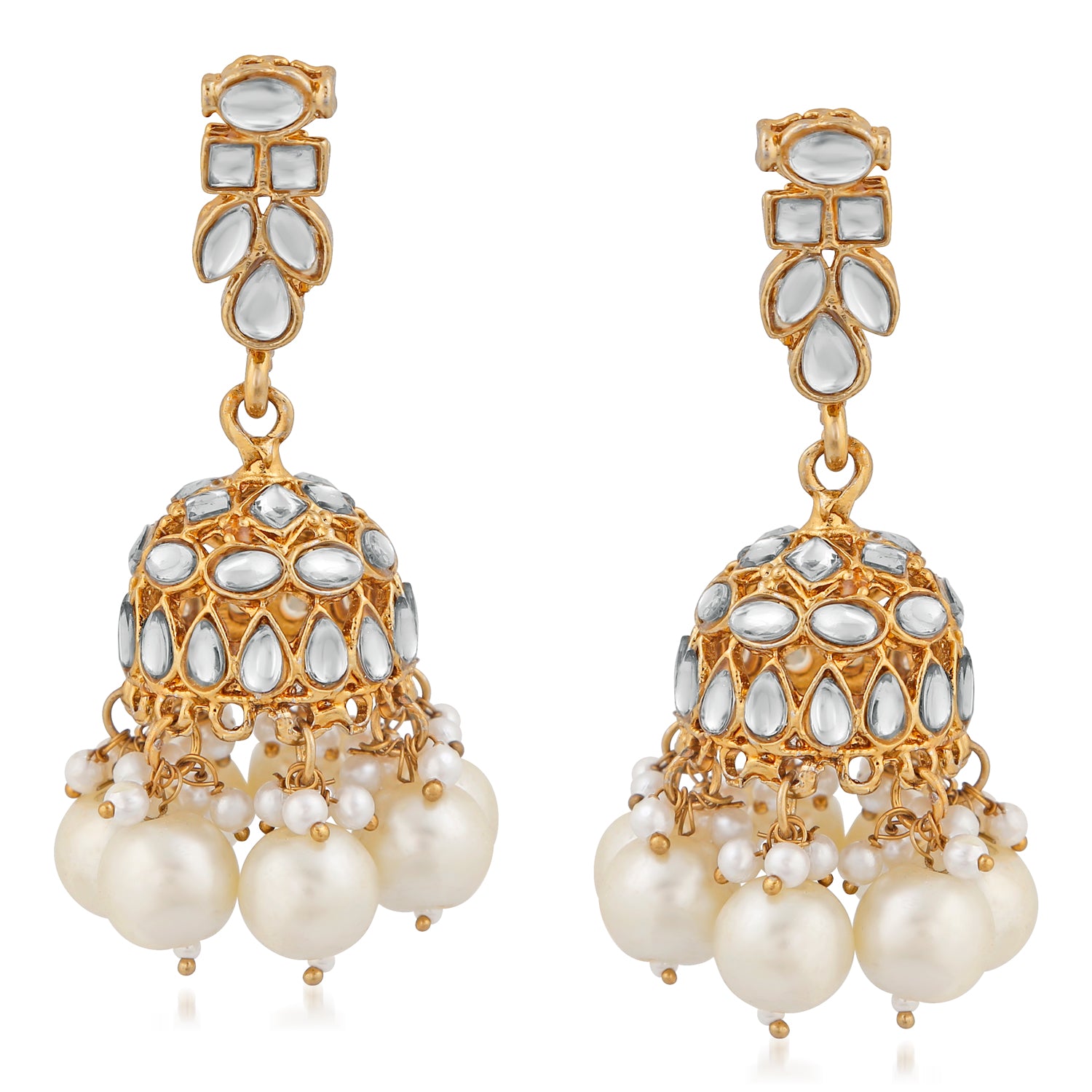 Traditional Gold Plated White Kundan and pearl Jewellery Set