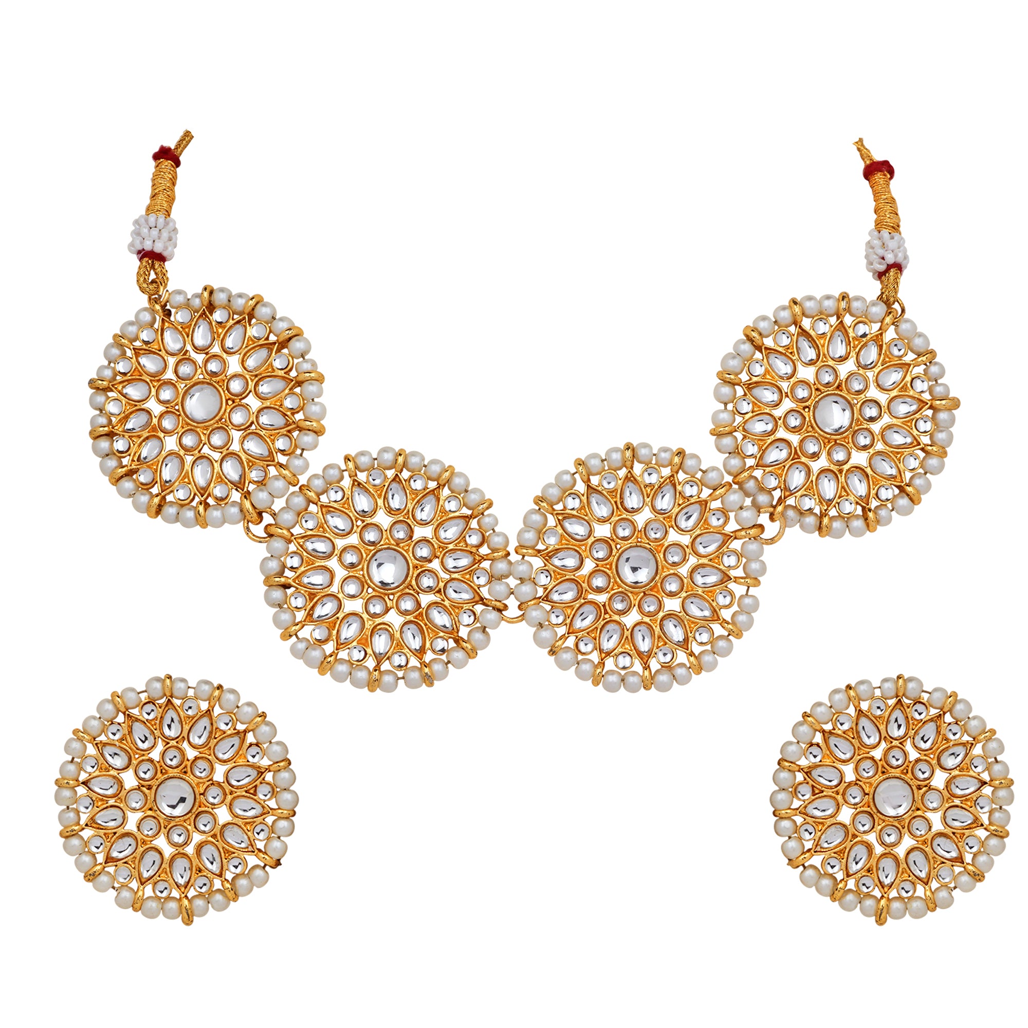 Ethnic Gold Plated White Kundan Round shape Chokar Necklace Set