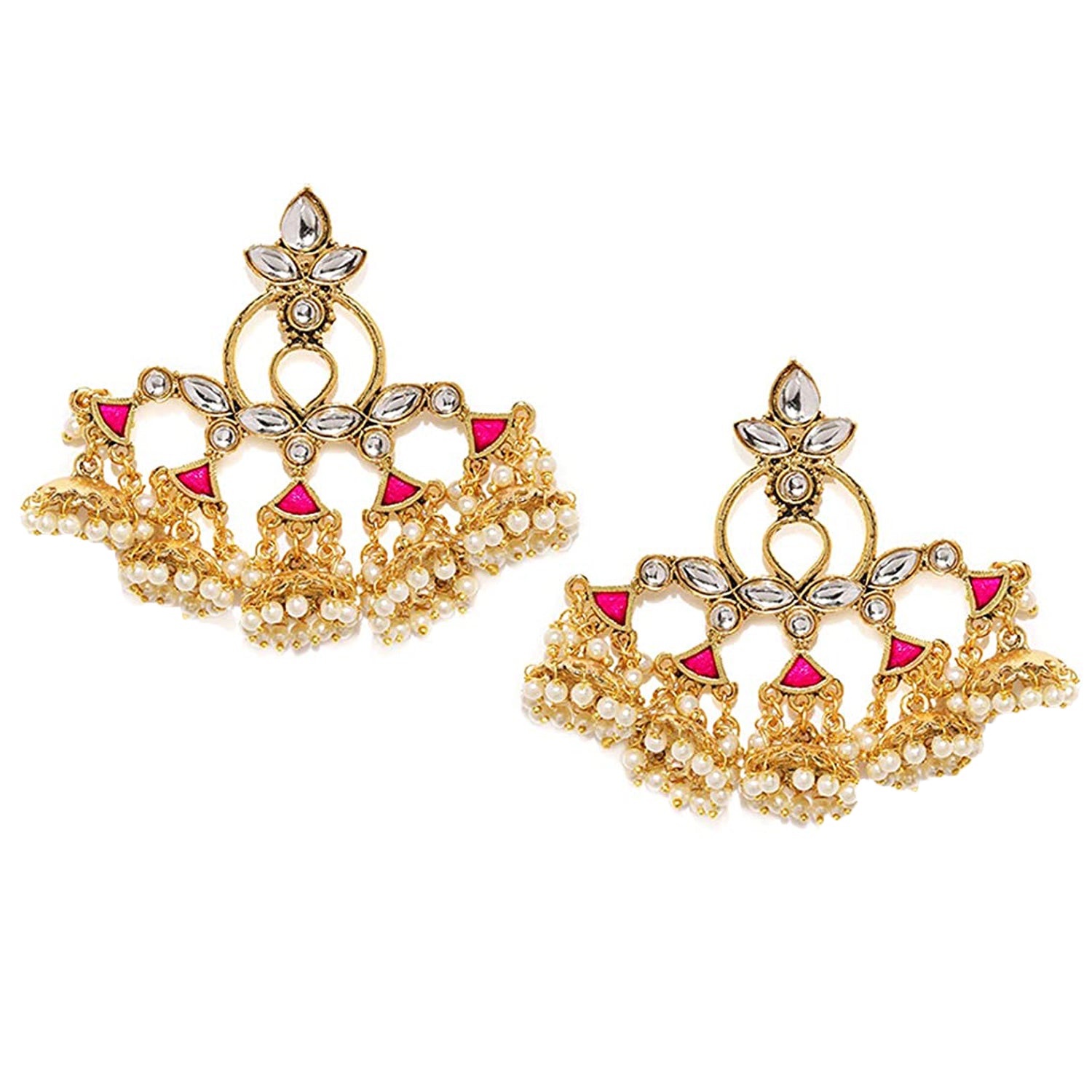 Ethnic Pearl and Kundan Meenakari Jhumki Earring