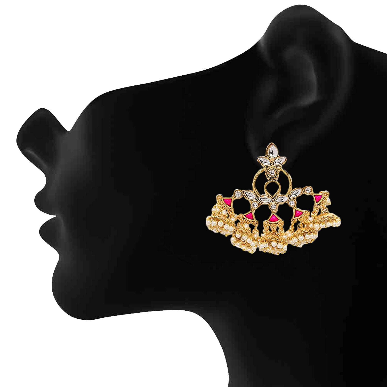 Ethnic Pearl and Kundan Meenakari Jhumki Earring