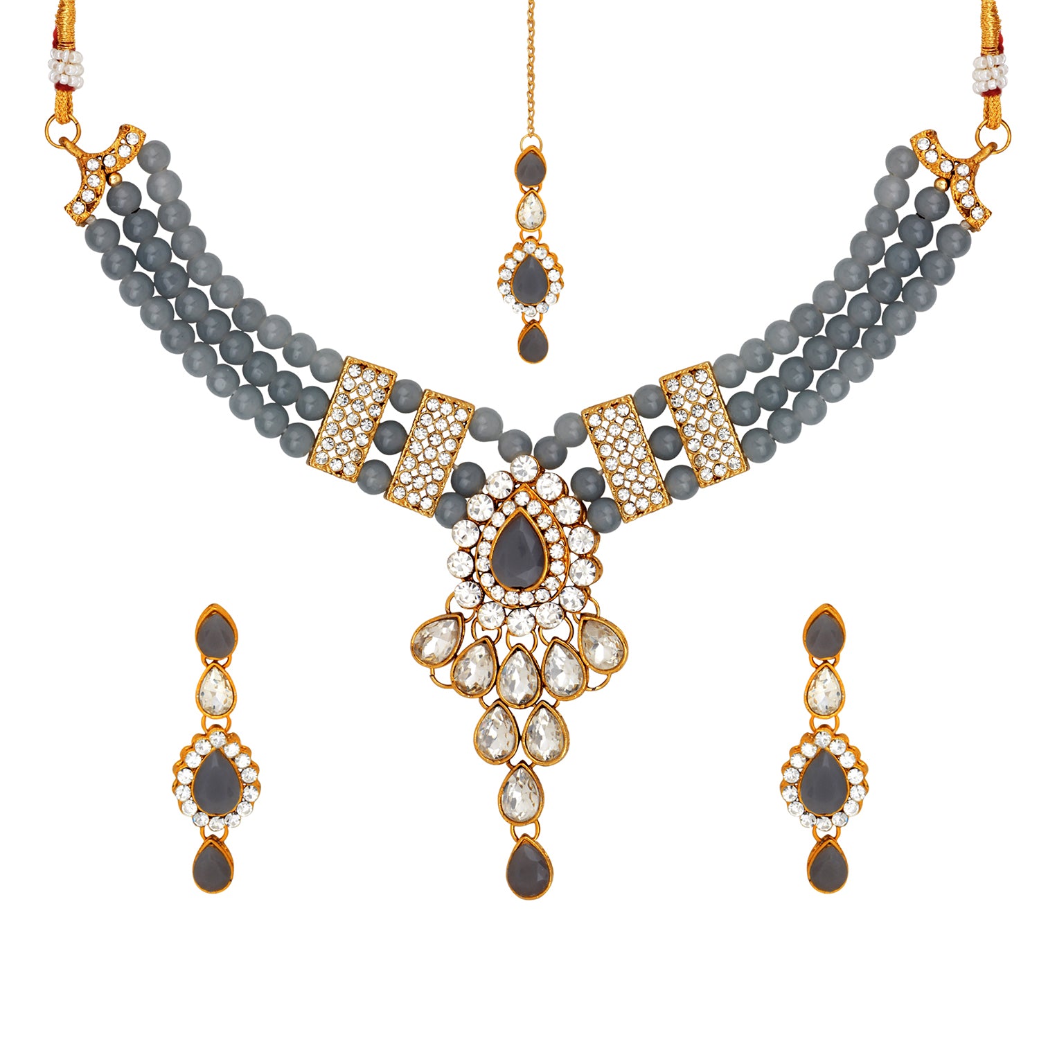 Ethnic Green and White Kundan Jewellery Set