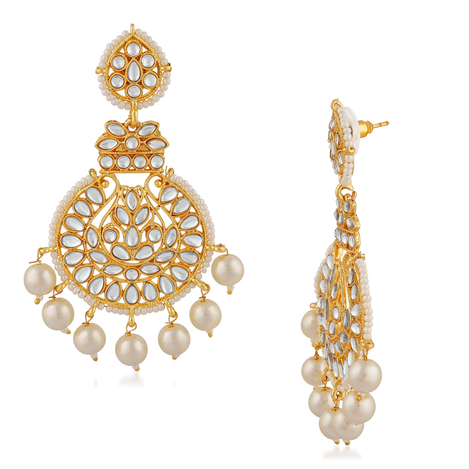 Ethnic White Kundan Dangler Earring