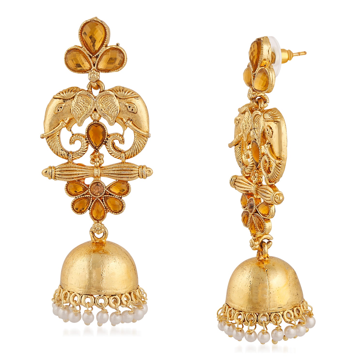 Elephant Face Shaped Traditional Kundan Jhumki Earring