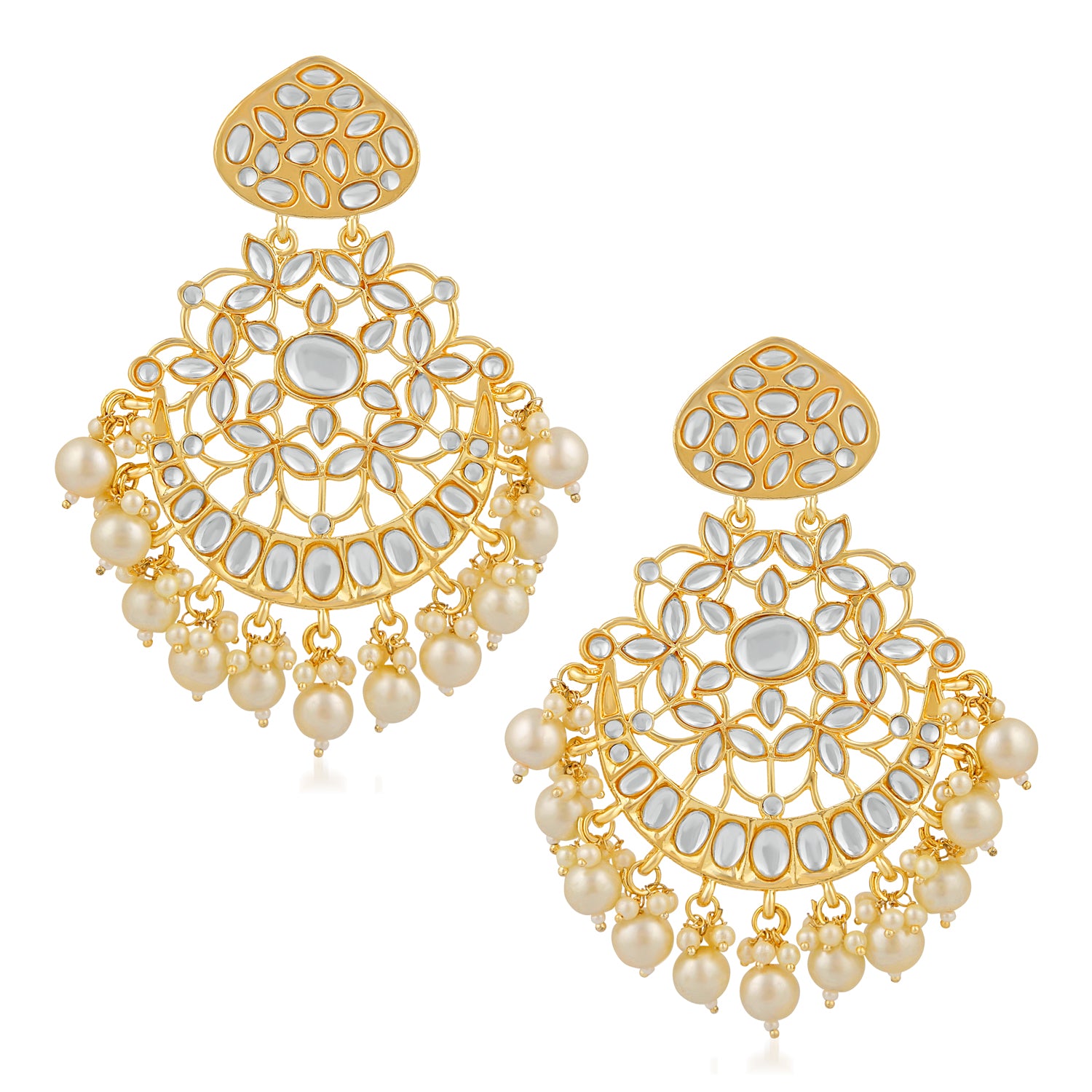Ethnic White Kundan Chandbali Earring