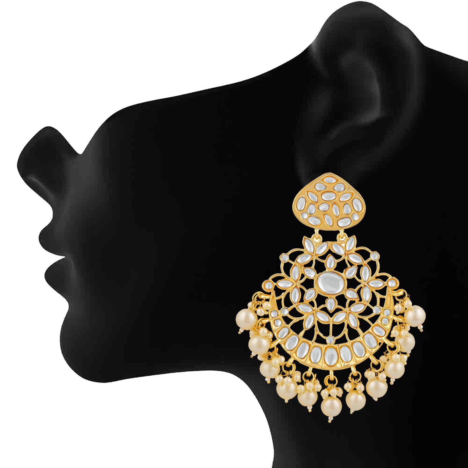 Ethnic White Kundan Chandbali Earring