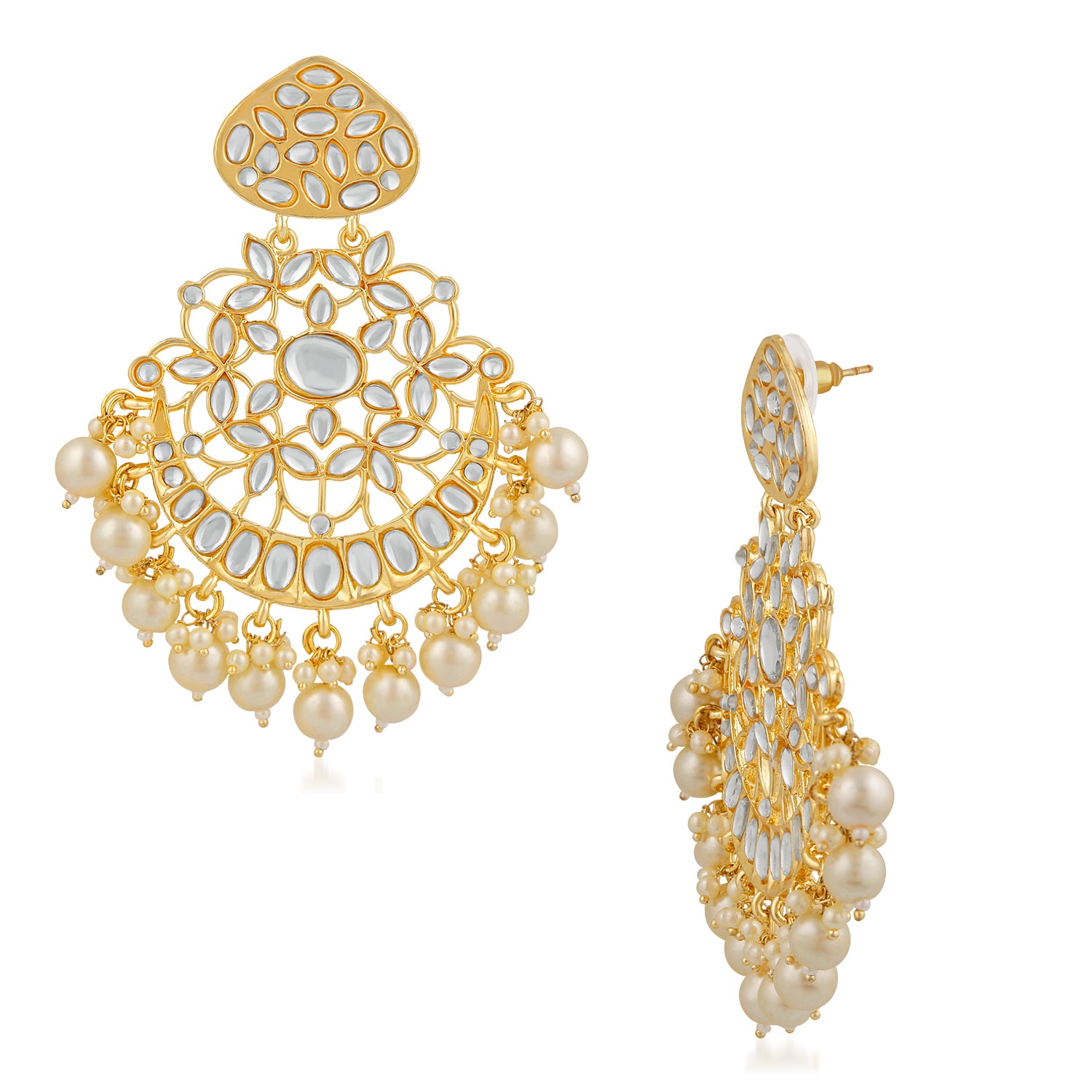 Ethnic White Kundan Chandbali Earring