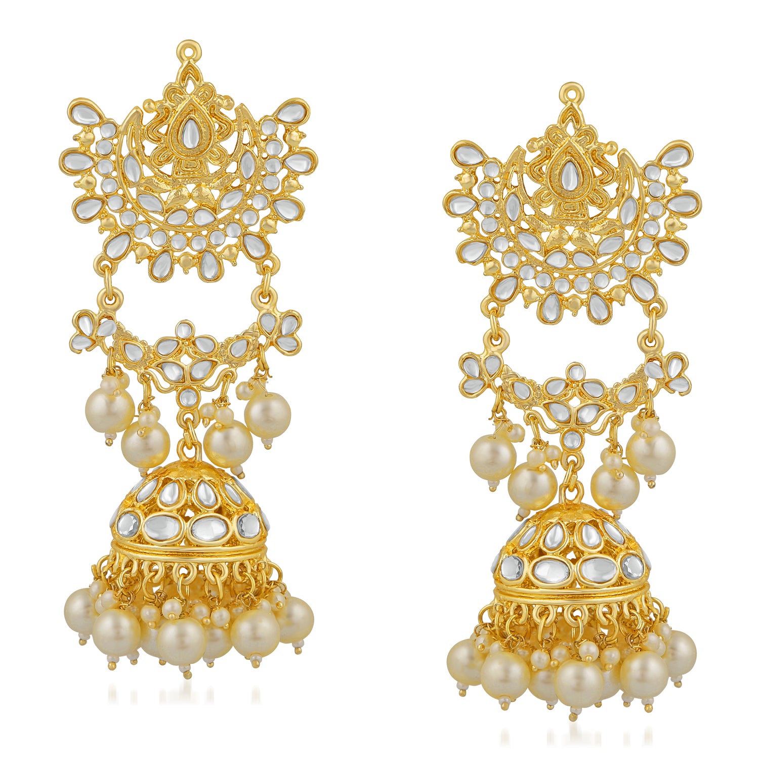 Ethnic White Kundan Long Dangler Jhumki Earring