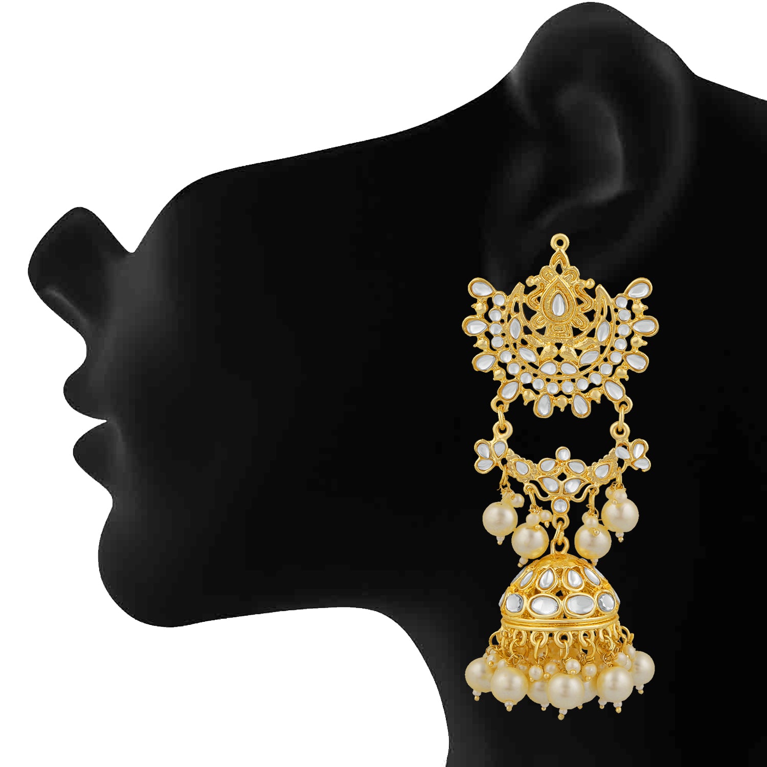 Ethnic White Kundan Long Dangler Jhumki Earring