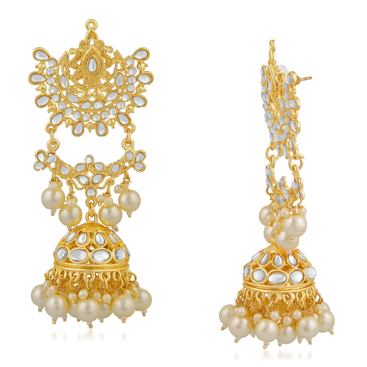 Ethnic White Kundan Long Dangler Jhumki Earring