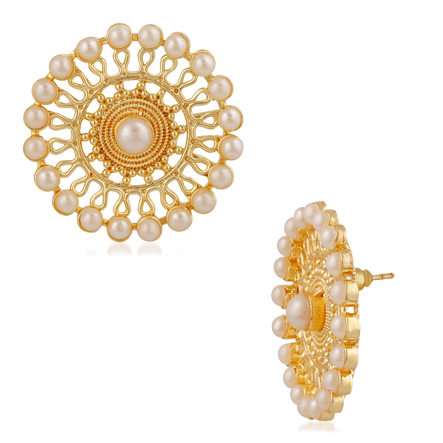 Traditional White Kundan Circular Stud Earring