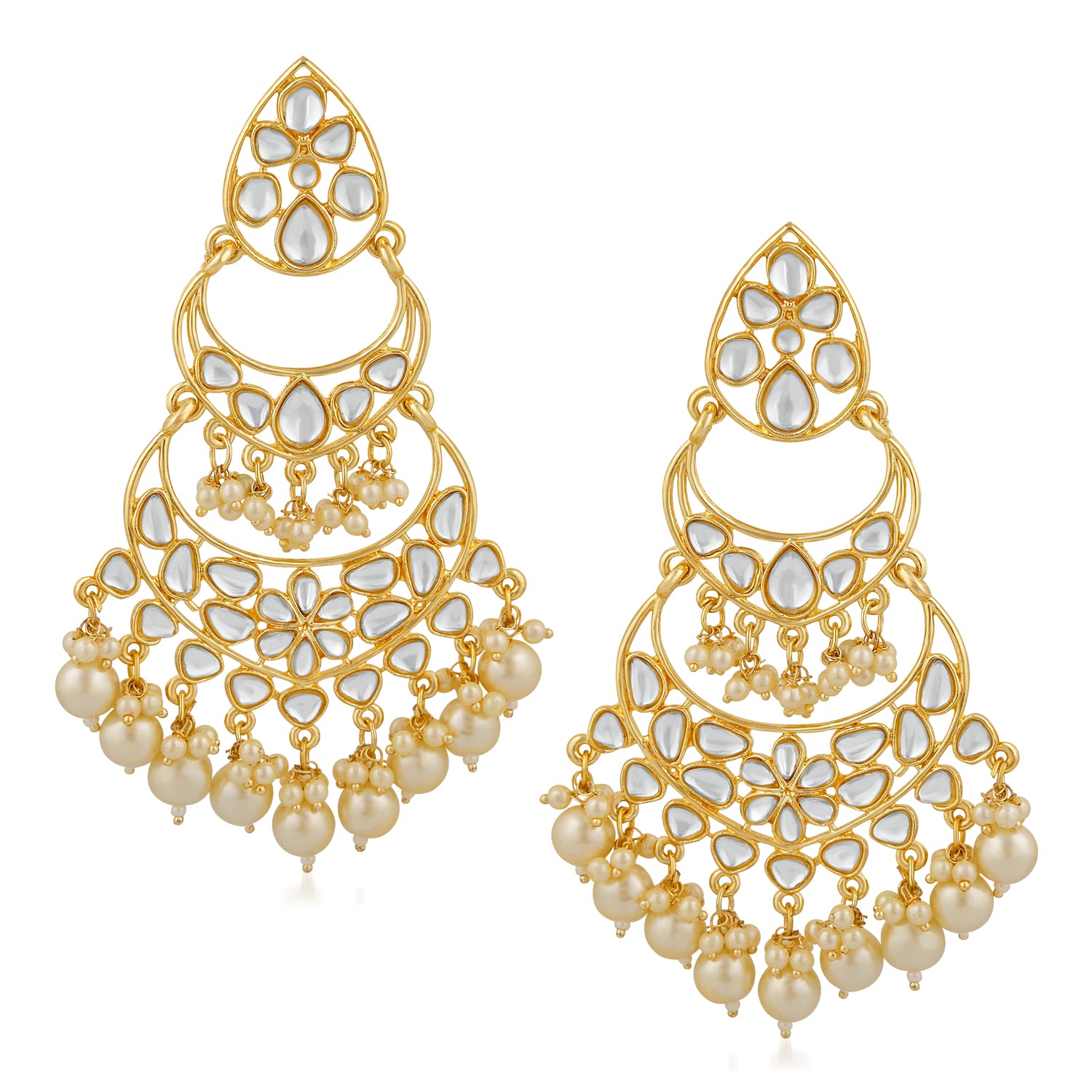 Ethnic White Kundan Chandbali Earring
