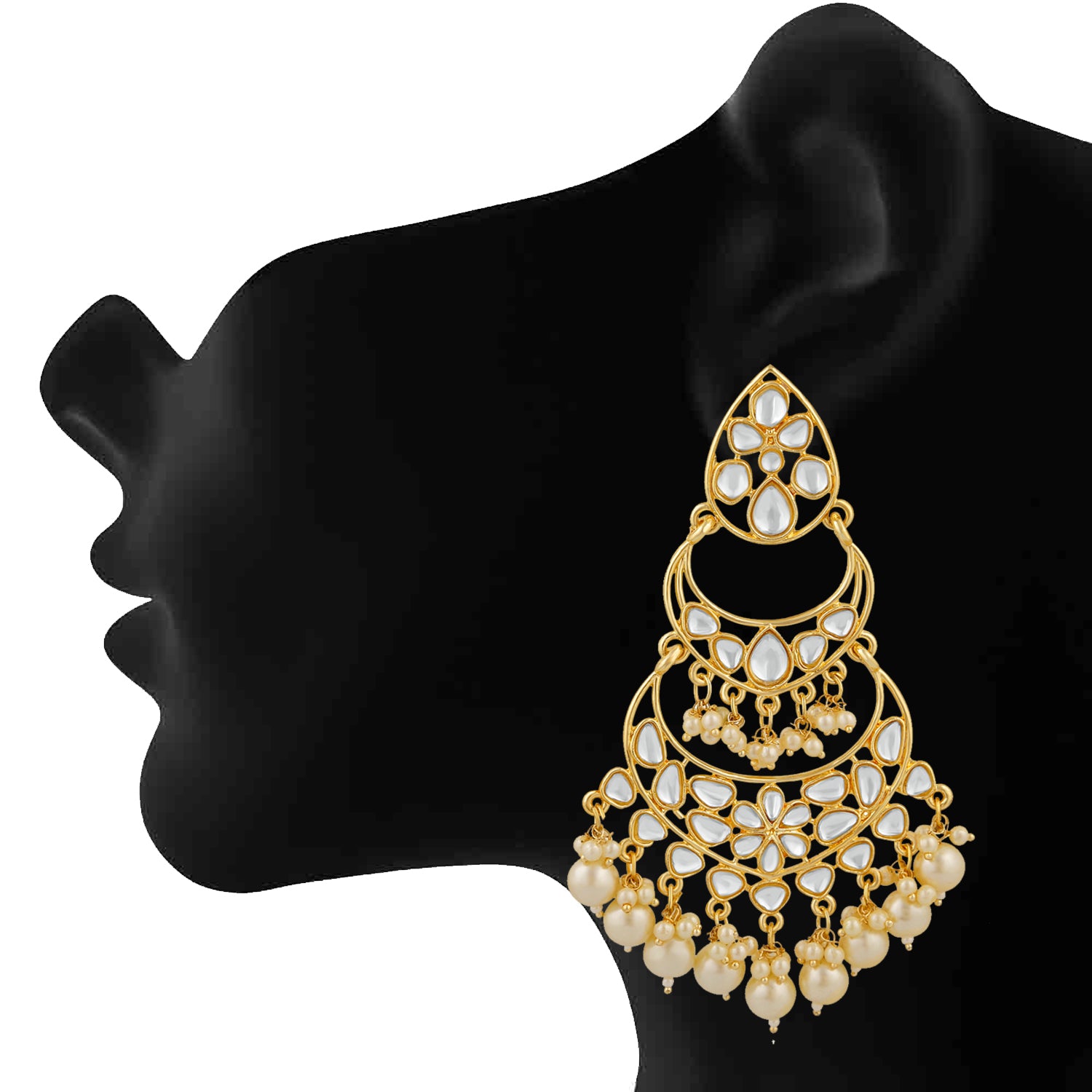 Ethnic White Kundan Chandbali Earring