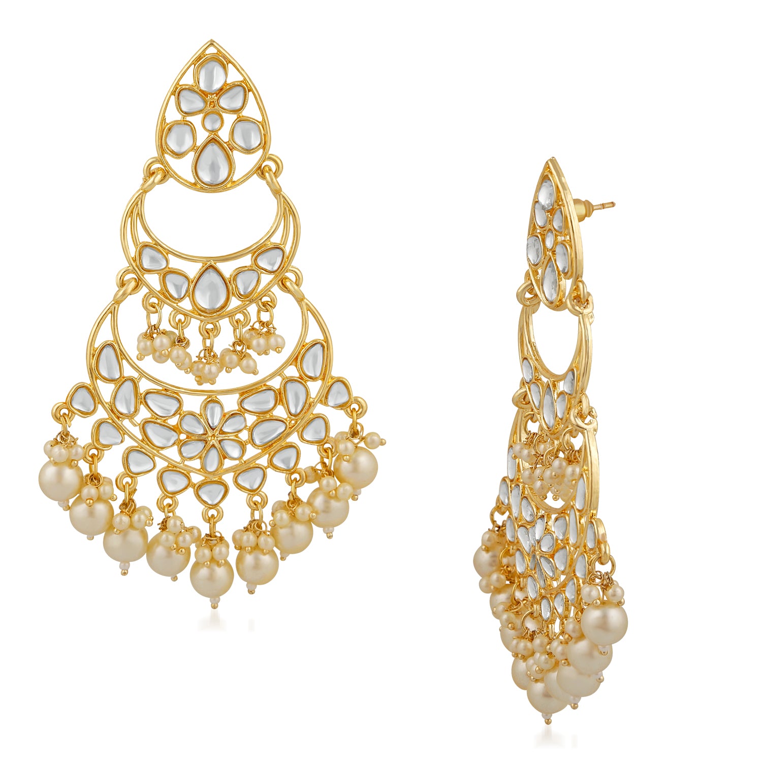 Ethnic White Kundan Chandbali Earring