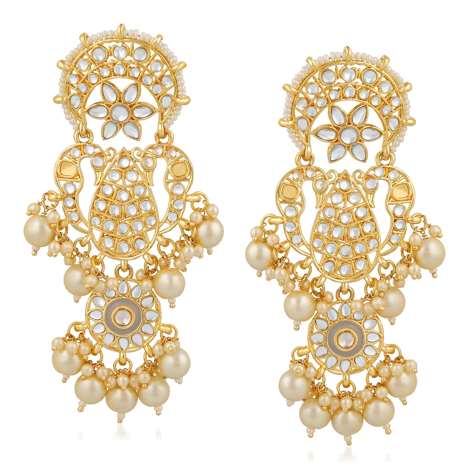 Traditional White Kundan Long Dangler Earring